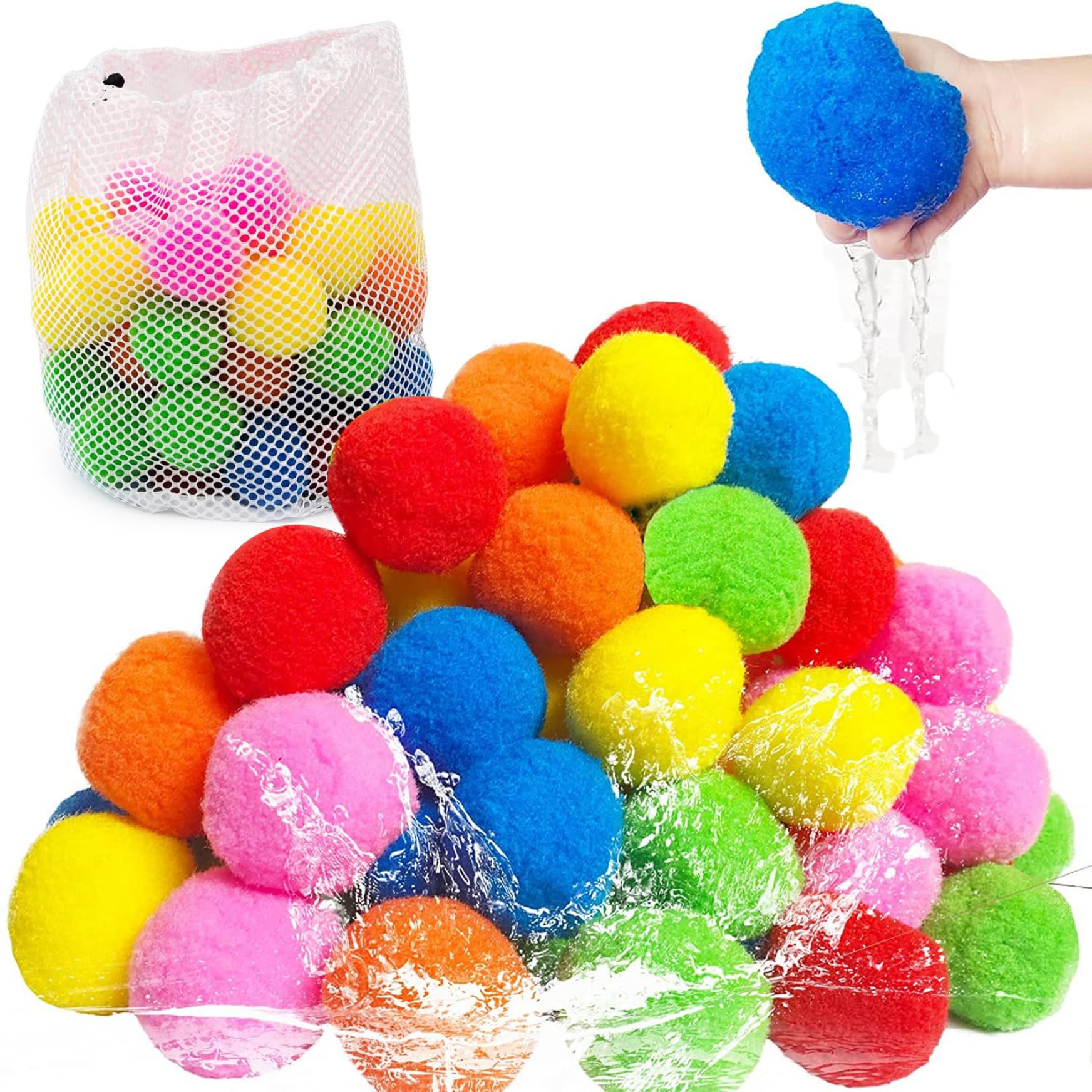 Palline d'acqua riutilizzabili 50 pezzi Palla d'acqua assorbente in 6 colori da 2 pollici in cotone PP Giocattoli da piscina interattivi morbidi Giocattoli estivi a misura di bambino per il bagno deg