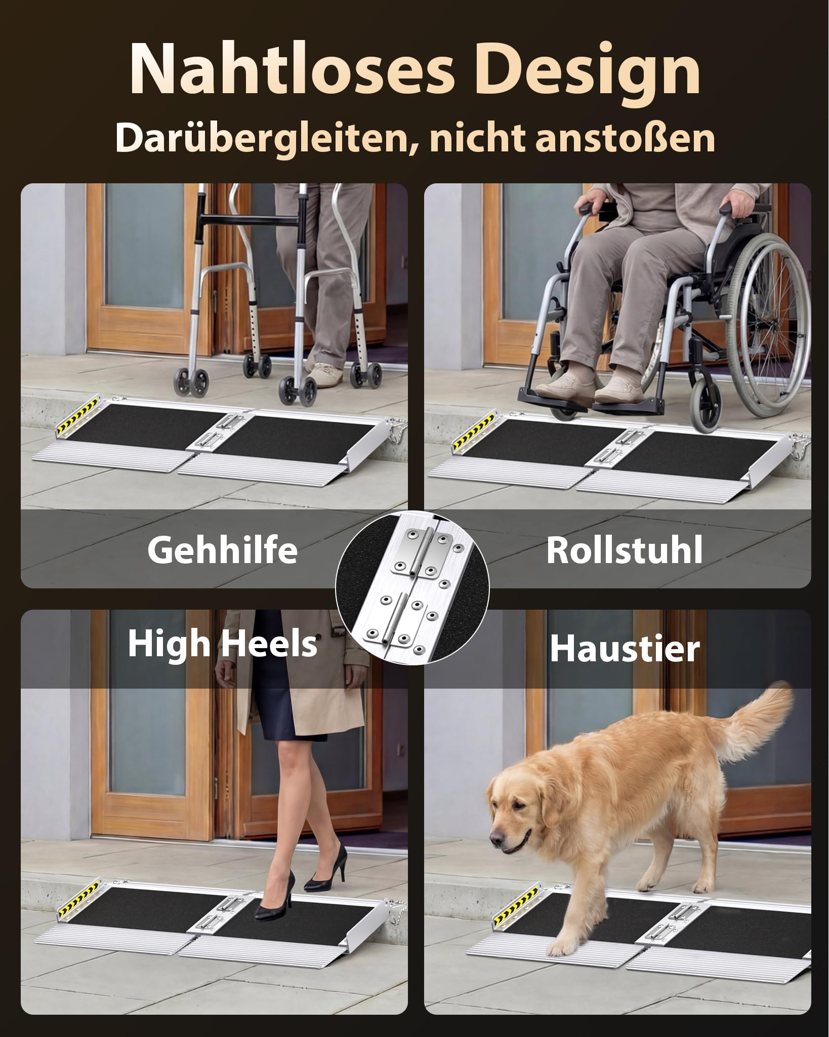 FACHNUO 30 cm tragbare Schwellenrampe mit selbstanpassender Bodenplatte, 363 kg Tragfähigkeit, Rollstuhlrampe für Haustüren, rutschfeste Rampe für Stufen zu Hause, zusammenklappbare Rollstuhlrampe