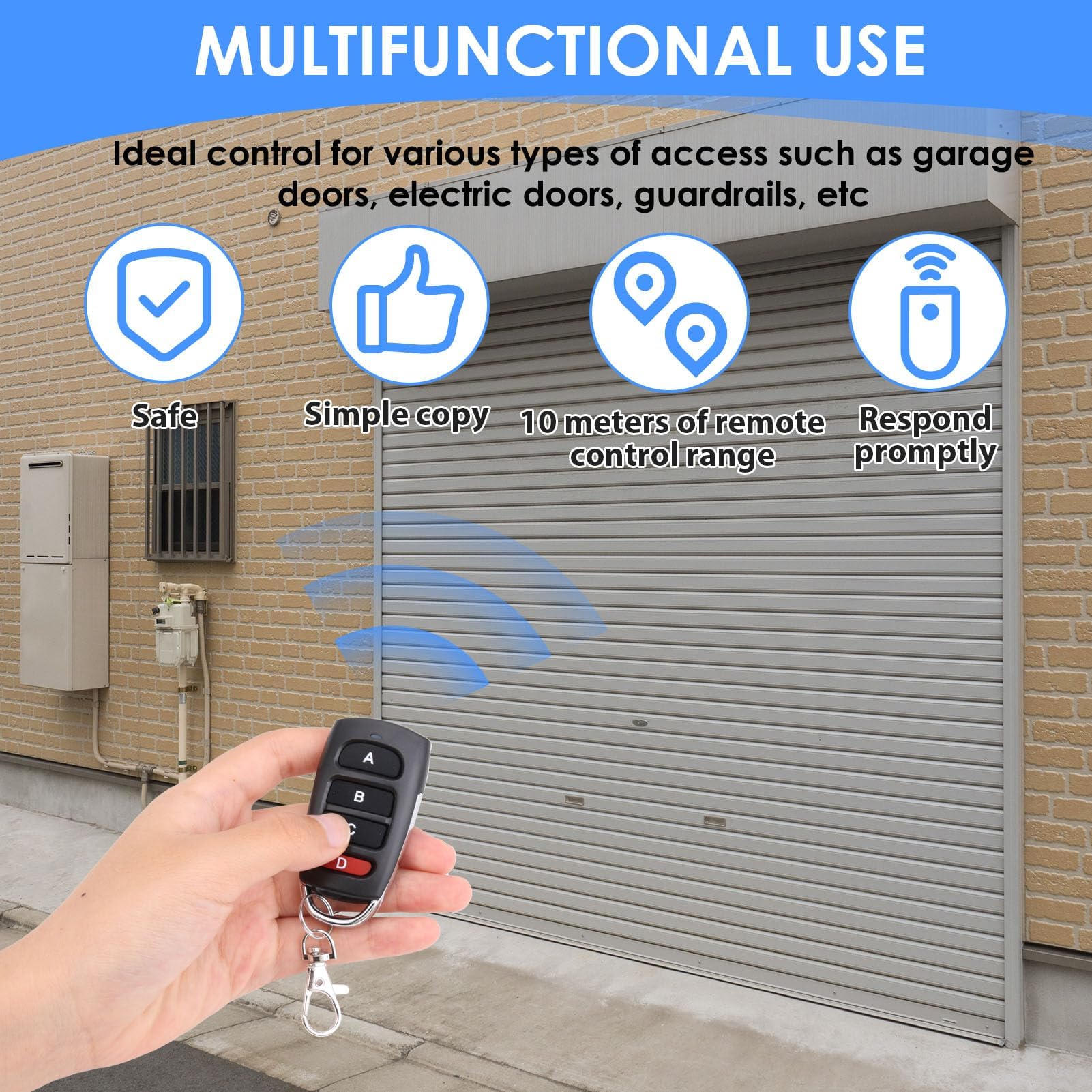 433mhz Universal Remote Garage Door Opener,2PCS Duplicator Replacement Garage Gate Electric Remote Control Key Fob Wireless Cloning for Gates Doors Control Keychain with Transmitter 4 Button - Image 2
