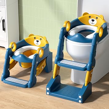 COOSEYA 2-in-1 Potty Training Seat & Potty Chair, Toddler Toilet Seat with Step Stool Ladder, Height Adjustable Foldable Potty Training Toilet for Kids Boys Girls with Splash Guard & Anti-Slip Steps