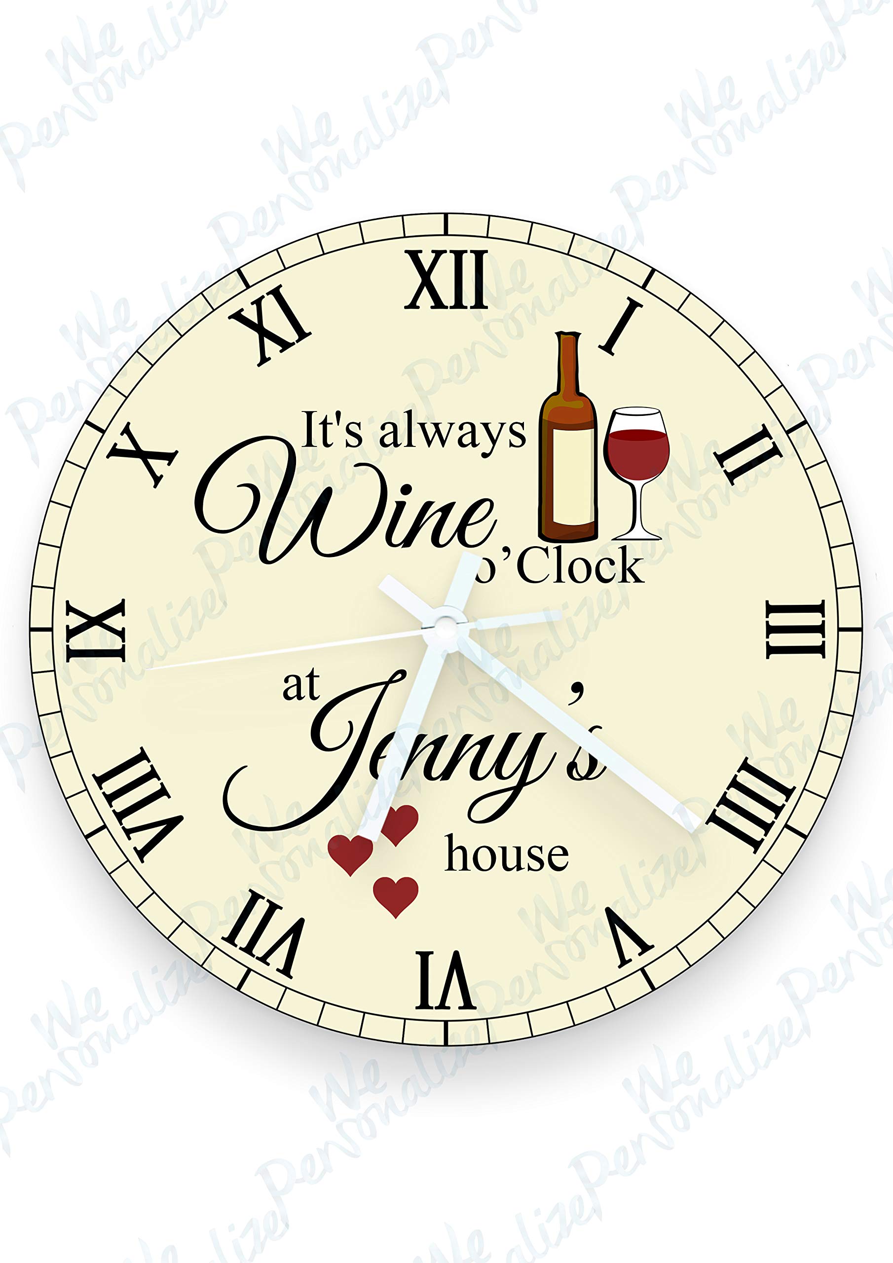 We Personalize Red Personalised Wall Clock Glass Clock- Wine O'clock With Roman Numbers