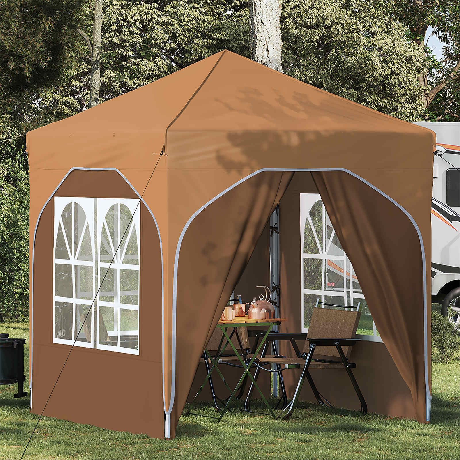 Namiot imprezowy Pop-up 192 x 192 x 245 cm, beżowy, z tkaniny Oxford 210D, z ochroną UV, wodoszczelny i stabilny, składany z 4 częściami bocznymi, regulacja wysokości, do ogrodu, na