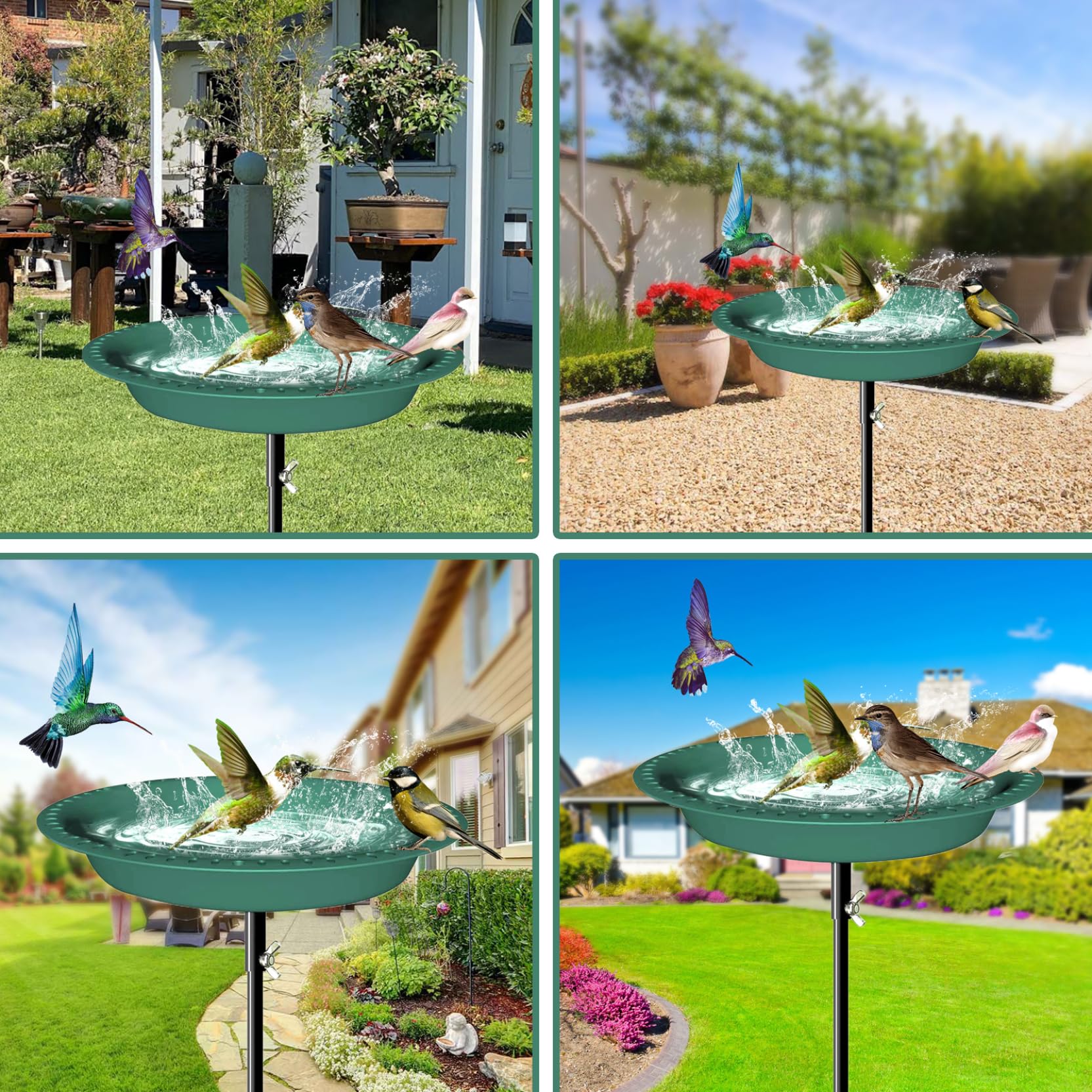 Vaschetta per Uccelli da Giardino Vaschetta per Uccelli in Metallo da 35, 4 Pollici con Palo in Metallo Mangiatoia per Spa con Paletto Impermeabile Staccabile per Giardino Pati