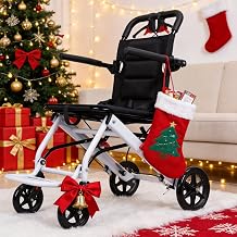 Super Lightweight Transport Wheelchair for Adults 18lb - Foldable, Portable with Locking Brakes, 230lbs Capacity | Silla de Ruedas para Adultos White + Black