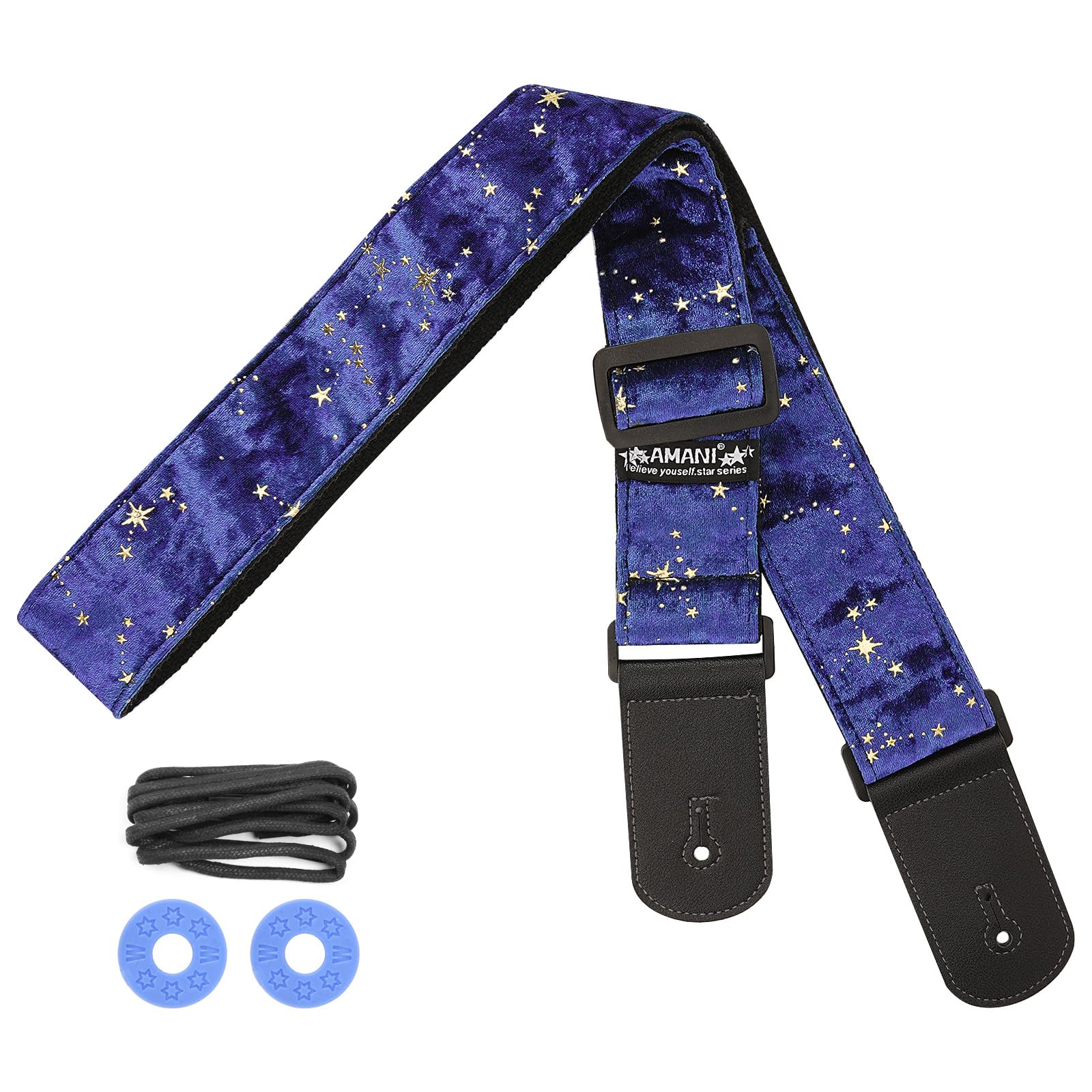 LUWOO Ukulele Strap Belt, Adjustable Shoulder Strap for Folk, Electric Guitar Bass, Starry Pattern Uke Strap for Mandolin, Banjo, Concert (Starry Blue)