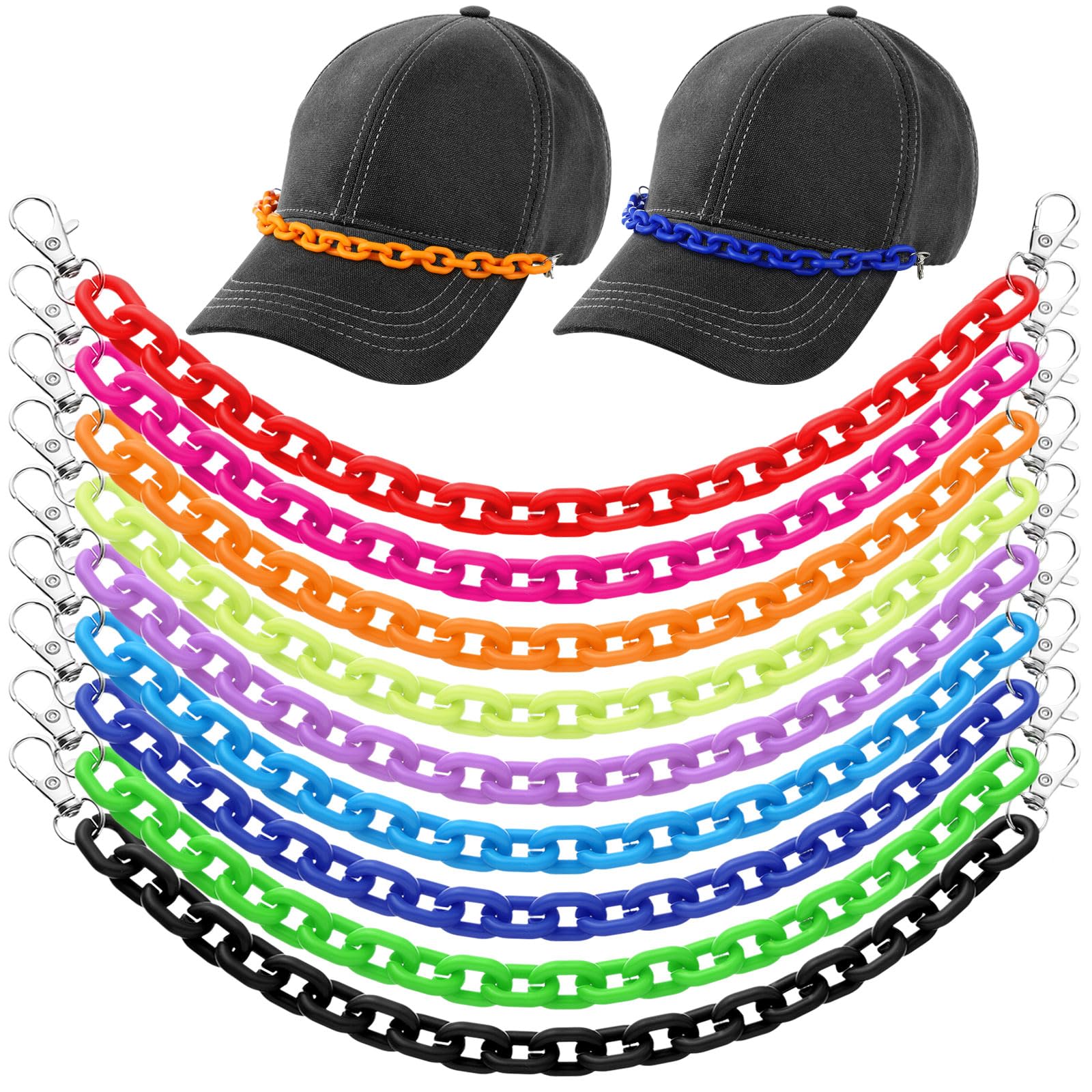 Geyoga 9 Pcs Trucker Hat Chains Trucker Hat Charms Women Man, Rainbow
