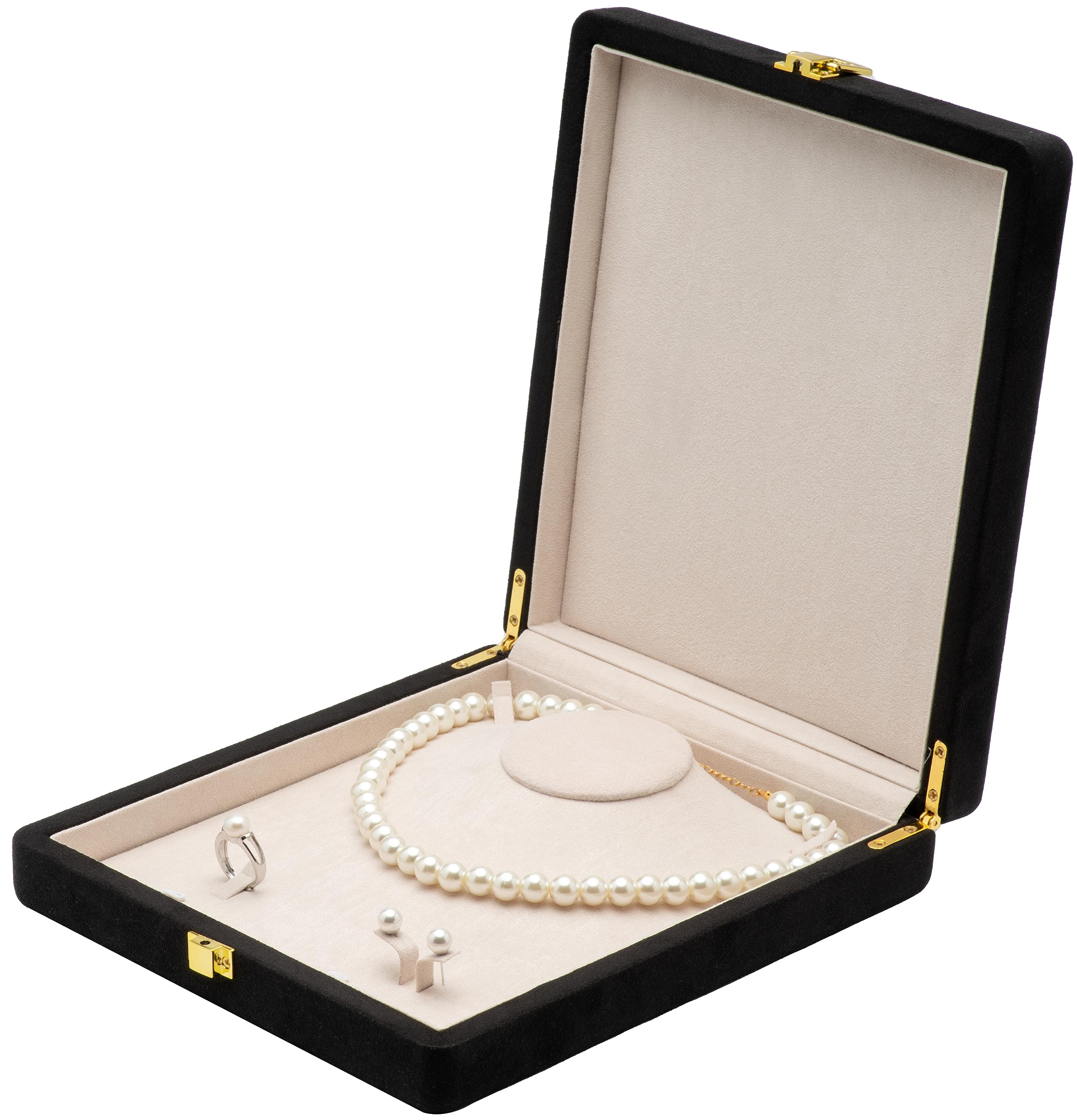 COWFEX Microfiber Big Jewelry Set Box, Gift Box for Necklace Earring Ring with Lock (Black)