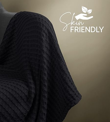 Miniatura 9 de Utopia Bedding Manta de Waffle Negra de Algodón 100% 300 GSM King - 90x108 Pulgadas Manta de Cama Suave Ligera Transpirable para Todas las Estaciones