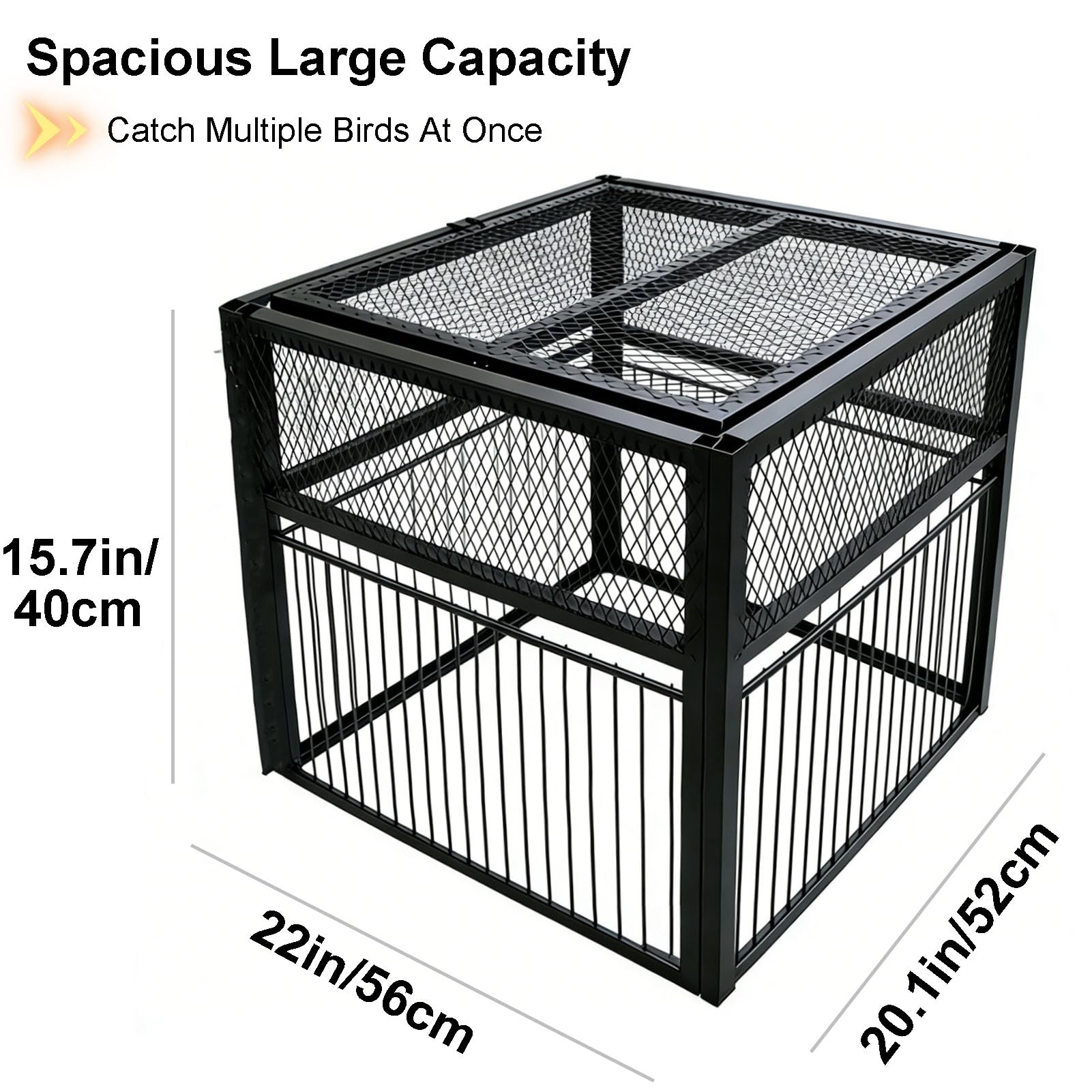 Piège à Pigeon, Pigeon Trap avec entrée Unique Porte en U, Cage à Oiseaux en métal pour Extérieur Jardin (Size:56x52x40cm,Color:Noir)