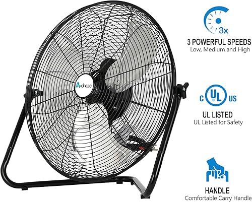 Miniatura 3 de Ventilador de piso industrial de alta velocidad de 20 pulgadas, ventilador de piso industrial de metal resistente de 3 velocidades 5200 CFM con