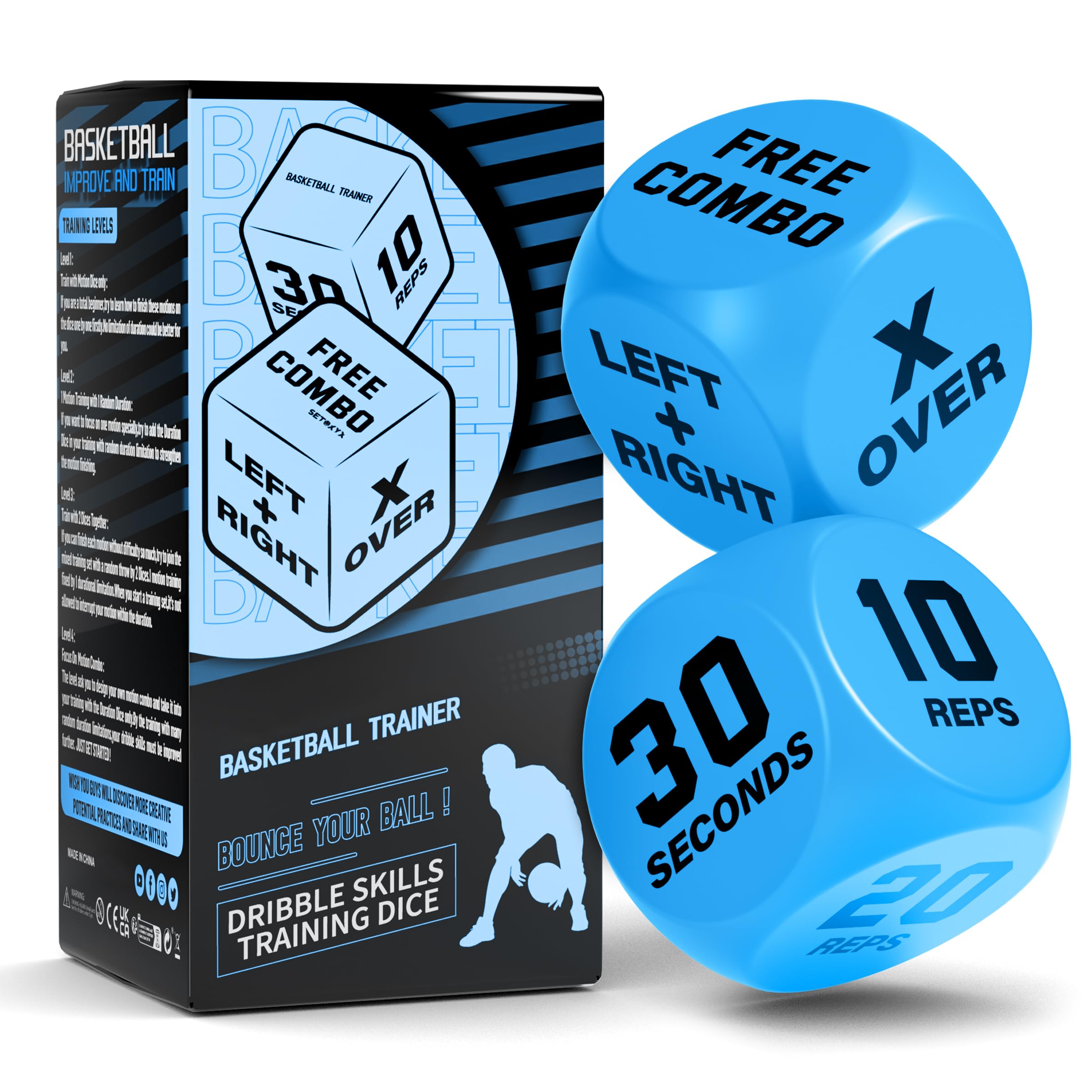 SIRUITON Basketball Skill Dice (2pcs-blue), Fun & Travel-Friendly Practice Gadget for Training Drills for Boy Girl