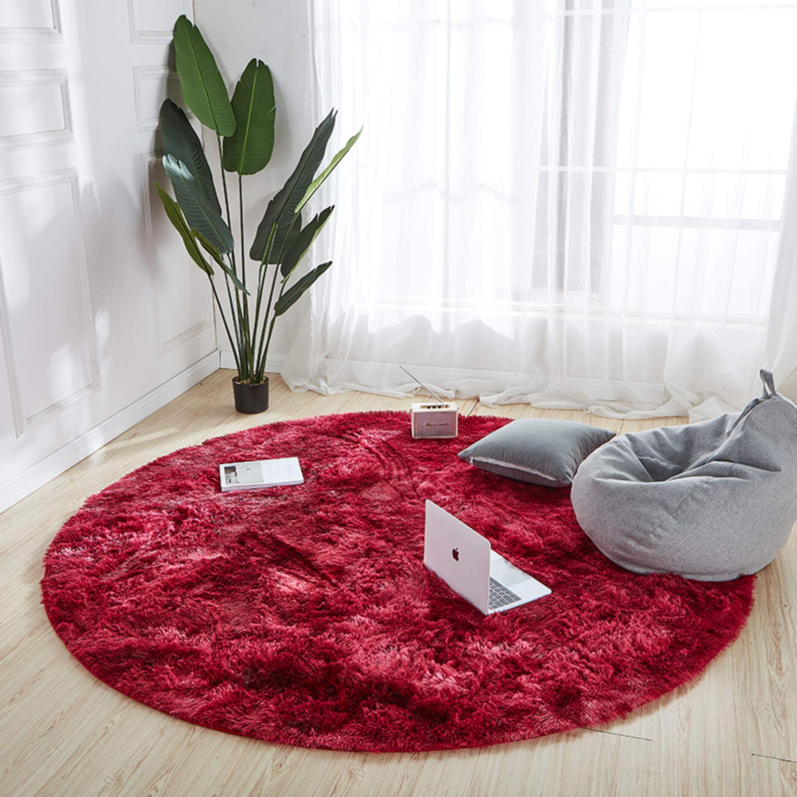 Gradient jednolity okrągły dywan, miękka puszysta mata podłogowa do sypialni dziecięcej, pogrubiony antypoślizgowy dywanik, łazienka jedzenie tył salon-Q 120 cm
