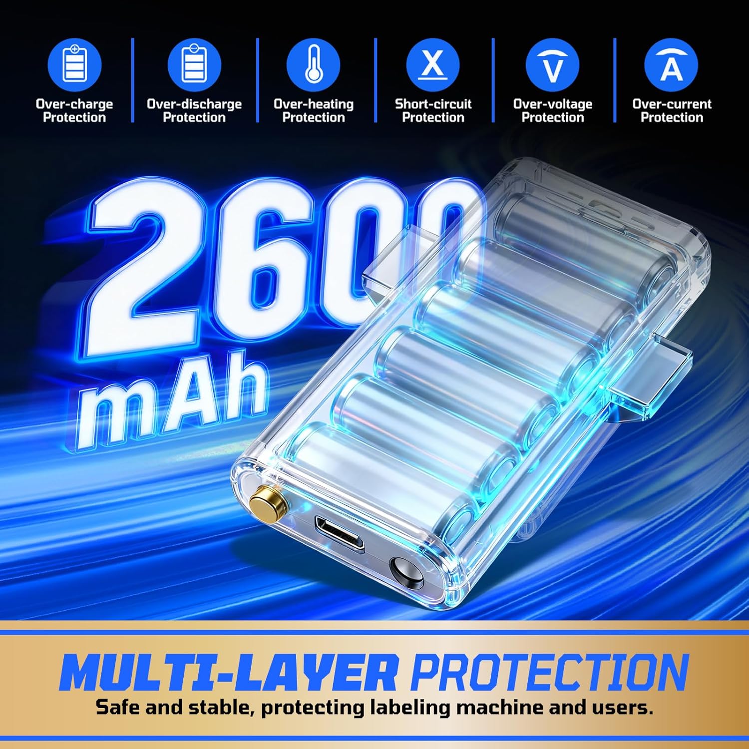 1-Pack 2600mah Rechargeable Lithium Battery Pack Compatible with Brady M210, M210-LAB, BMP21-LAB and BMP21-PLUS Portable Label Printer