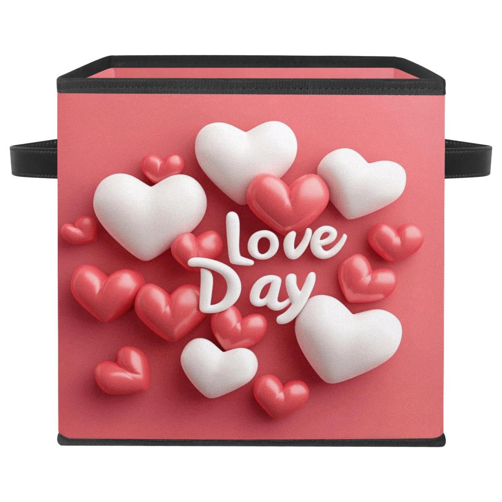 Boîte de rangement tissu Oxford Love Day grand cube de placard robuste à poignées