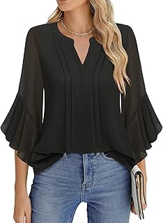 Women's 3/4 Sleeve Tops Dressy Casual Business Work Blouses Chiffon Office Shirts - Buy now