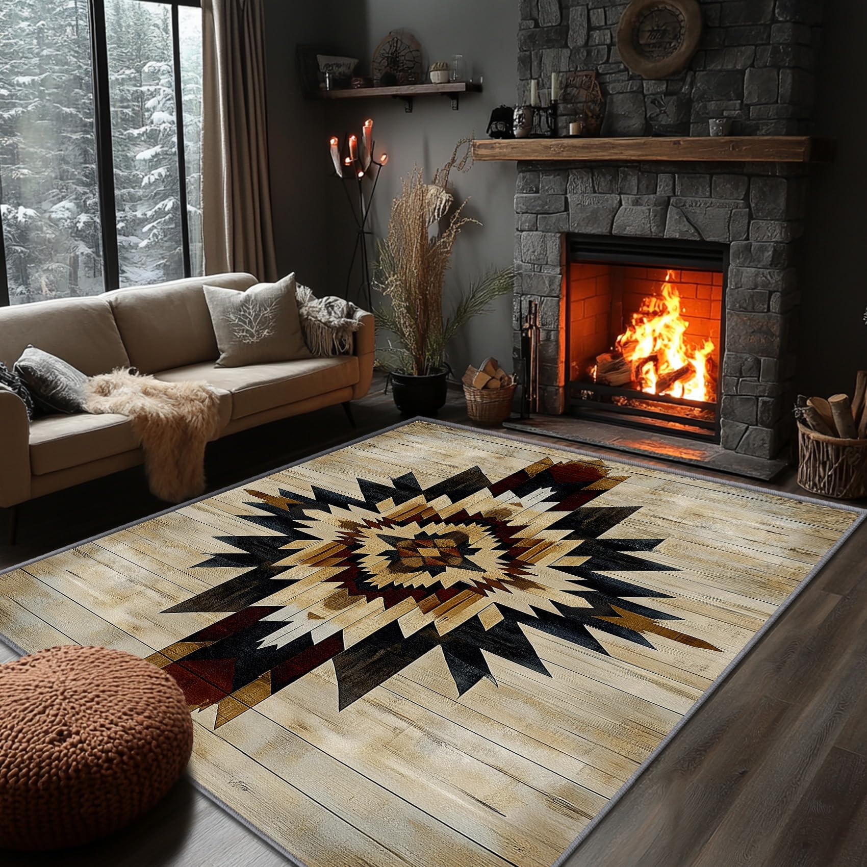 Yoozitrees Aztec Rug 5x7 - Native American Rug, 3x4 Rug, Aztec Tribal Geometric Rustic Area Rug, Southwestern Ethnic Door Mat, Washable & Non Slip &
