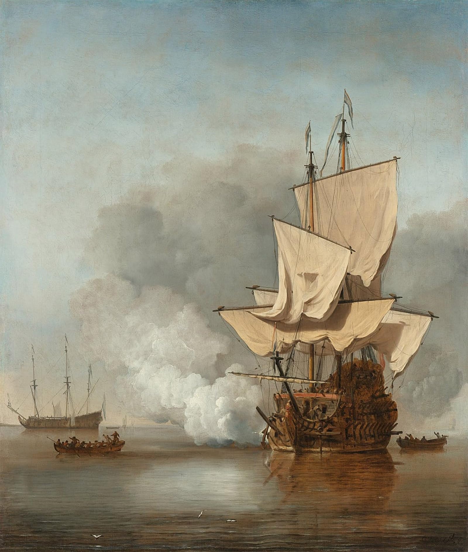 ARTXLXXBN Famous Painting Canvas Artwork Graffiti Print the Shot by Willem Van De Velde the Younger Portrait Canvas Image for Home Decor 60x90cm