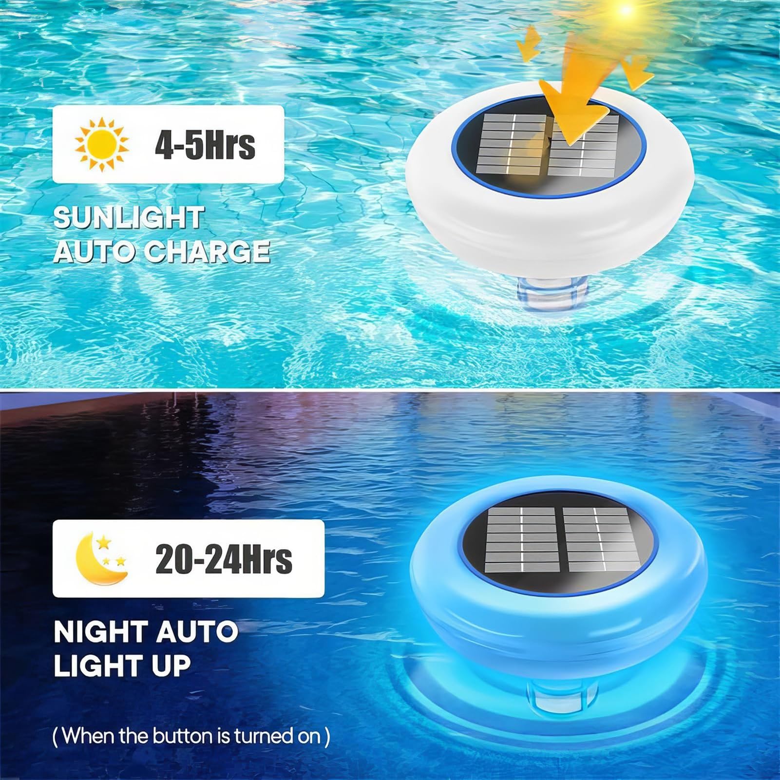 Solarny odkurzacz basenowy i pływające światło LED RGB, solarny jonizator basenowy z automatycznym przełączaniem, 7-kolorowe światło nocne LED, czyszczenie o 85% mniej chloru, do 35 000 galonów