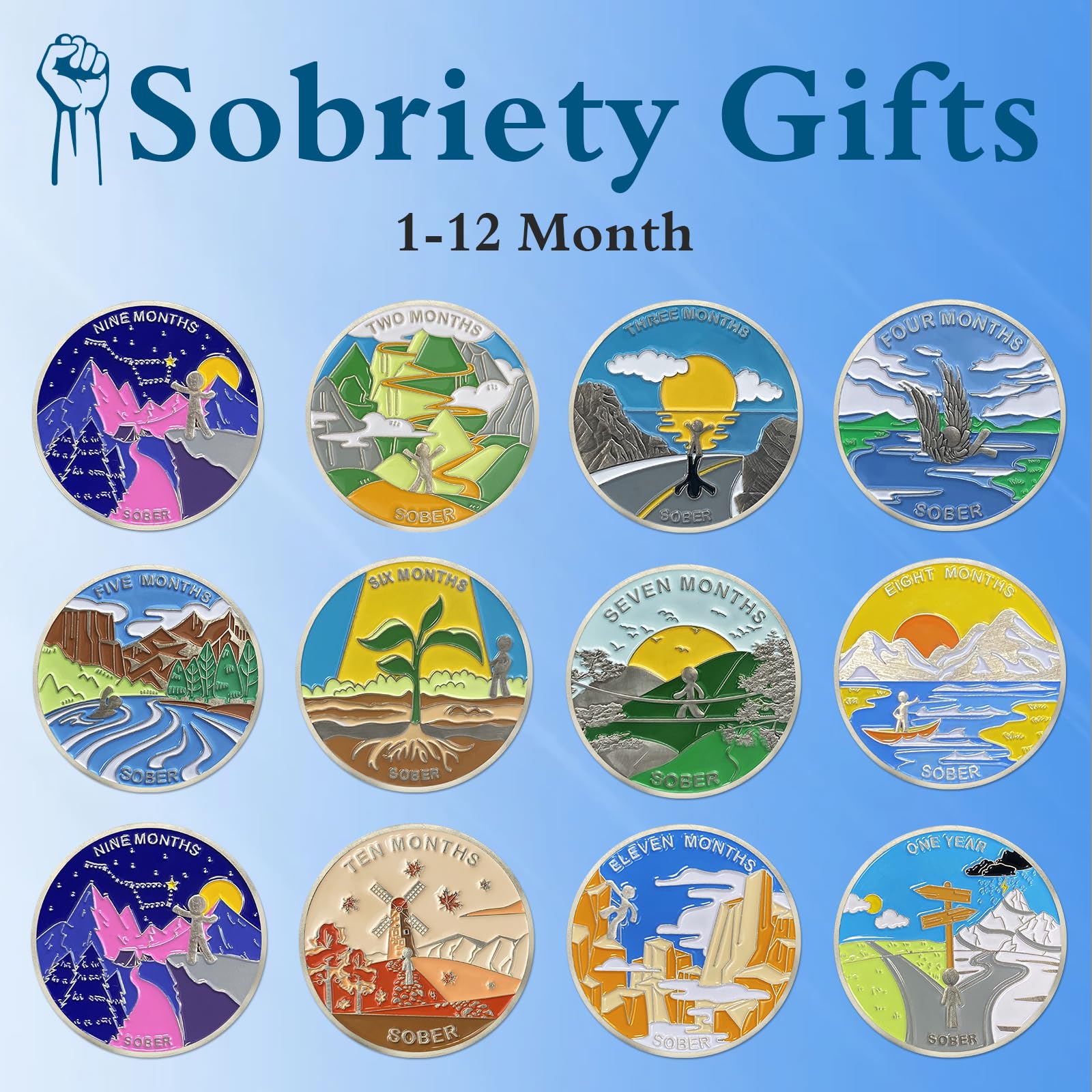 AtSKnSK Moneda de sobriedad de 9 meses Nueve meses AA chips y medallones Regalos de sobriedad para mujeres hombres alcohólicos anónimos adicción recuperación regalo