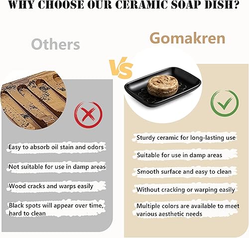 Miniatura 9 de Gomakren Jabonera para ducha, soporte para jabón de bar, jaboneras de cerámica para jabón en barra, soporte de esponja, bandeja de jabón para baño y