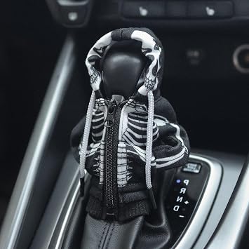OFBAND Car Gear Shift Cover for Skull Motif,Cool Car Gear Shift Knob Cover with Mini Zip Protects Shifts Knob Car Decor,Funny Gears Shifts Hoodie Car Accessories Skeleton