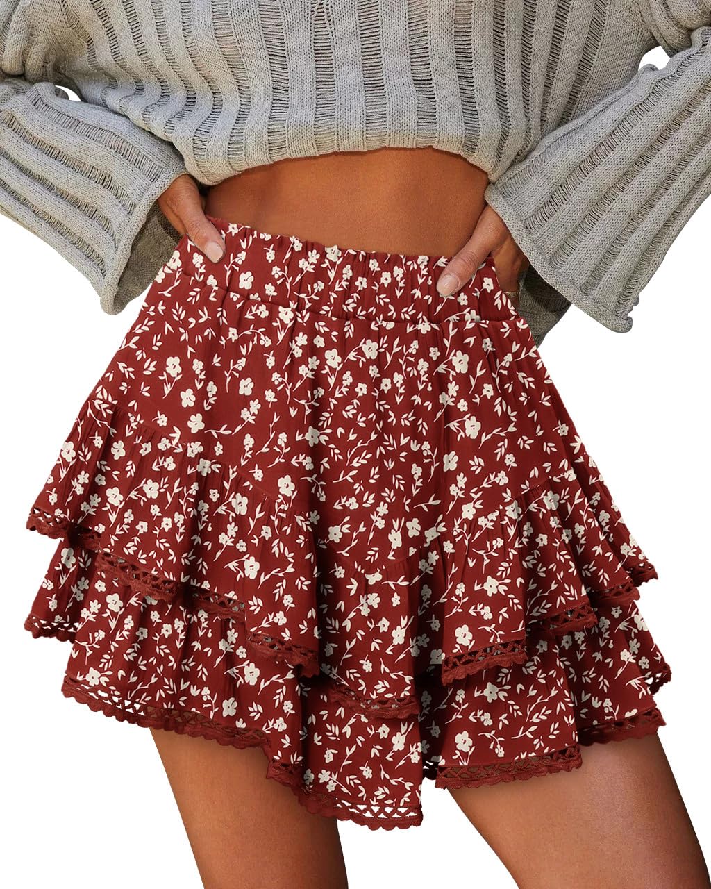onlypuff Pantalones cortos fluidos para mujer, minifaldas con volantes, cintura alta, pantalones cortos de tenis para adolescentes, pantalones cortos de verano