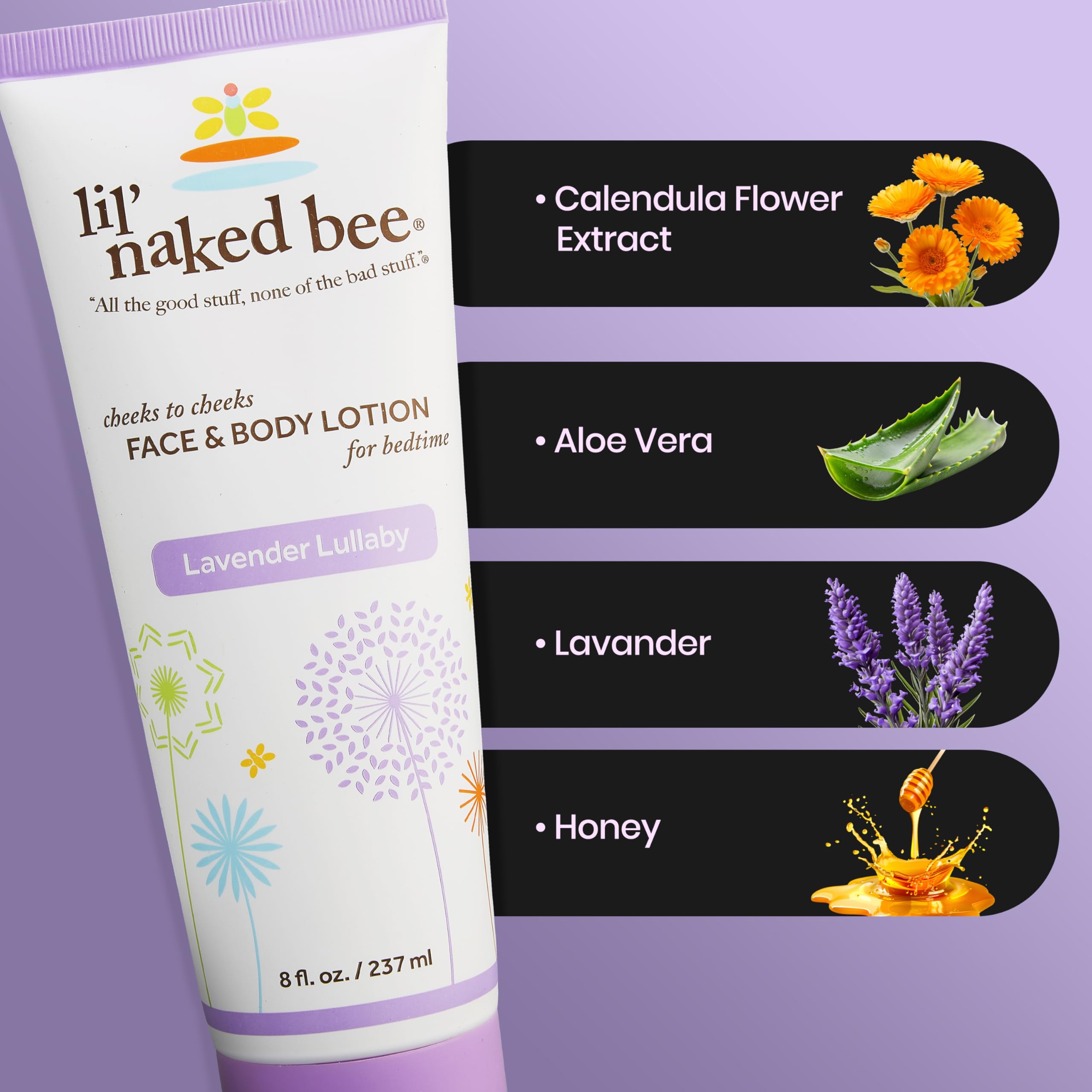 The Naked Bee Lil Naked Bee Babylotion für Kinder (8 Oz) Lavender Lullaby Cheeks To Cheeks für Gesicht und Körper, um die Haut mit Feuchtigkeit zu versorgen und zu befeuchten