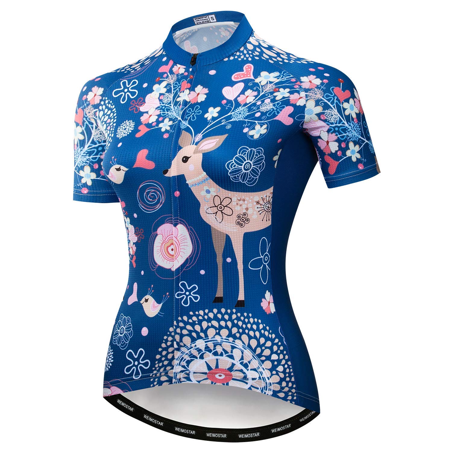Weimostar Women's Cycling Jersey Short Sleeve Reflective Tops Breathable Mountain Road Bicycle MTB Shirts Deer Blue L