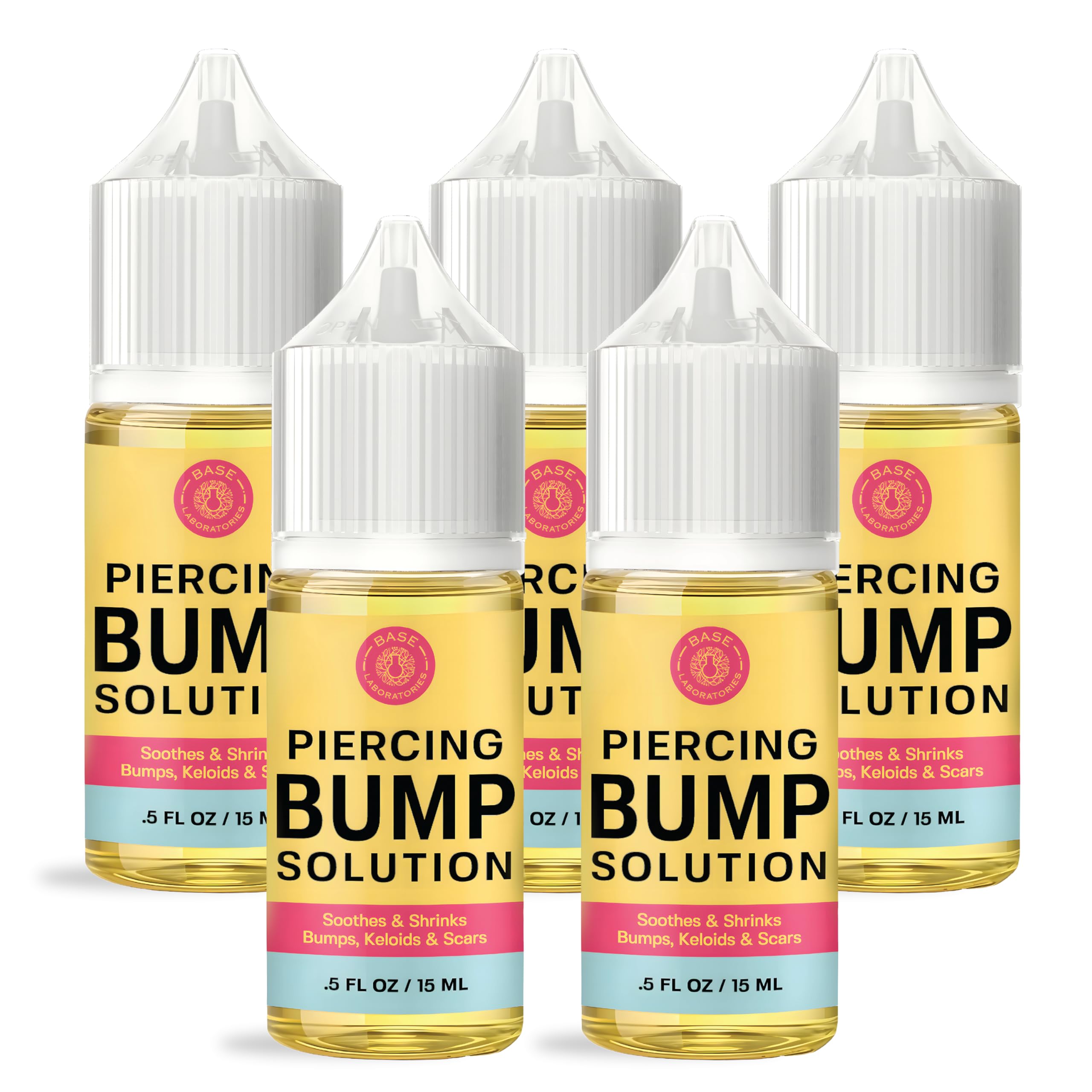 BASE LABORATORIES Piercing Bump Solution &amp; Keloid Bump Removal | Soothing Piercing Aftercare for Piercing Bumps &amp; Keloid Scar Removal | Ear &amp; Nose Keloid Bumps Piercing Aftercare Solution Oil | 0.5 oz