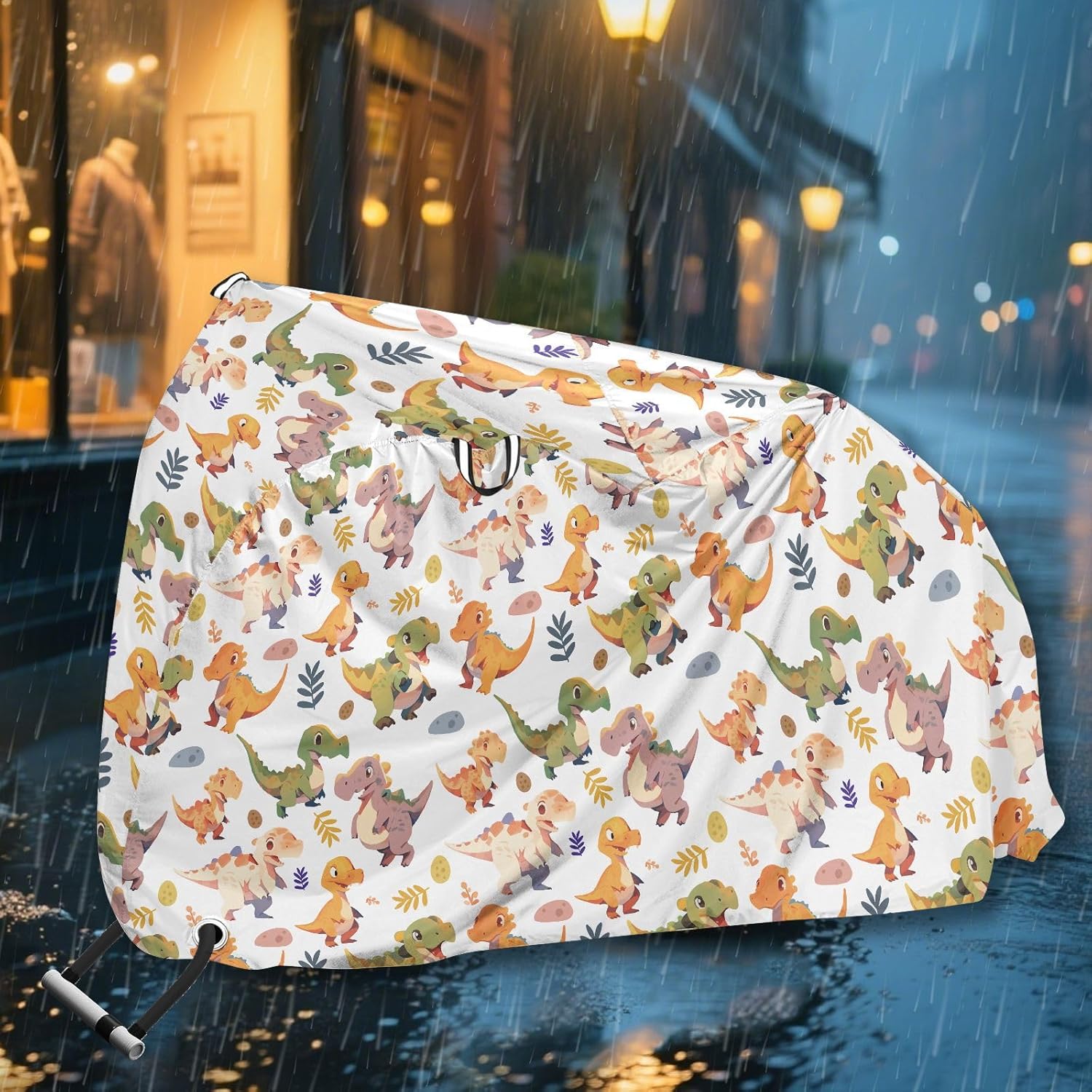 ALAZA Cute Dinosaur Dino Animal Bike Cover Waterproof Outdoor Ebike Bicycle Covers Tarp Protection for 1/2 Bikes, Sun UV Dust Wind Proof