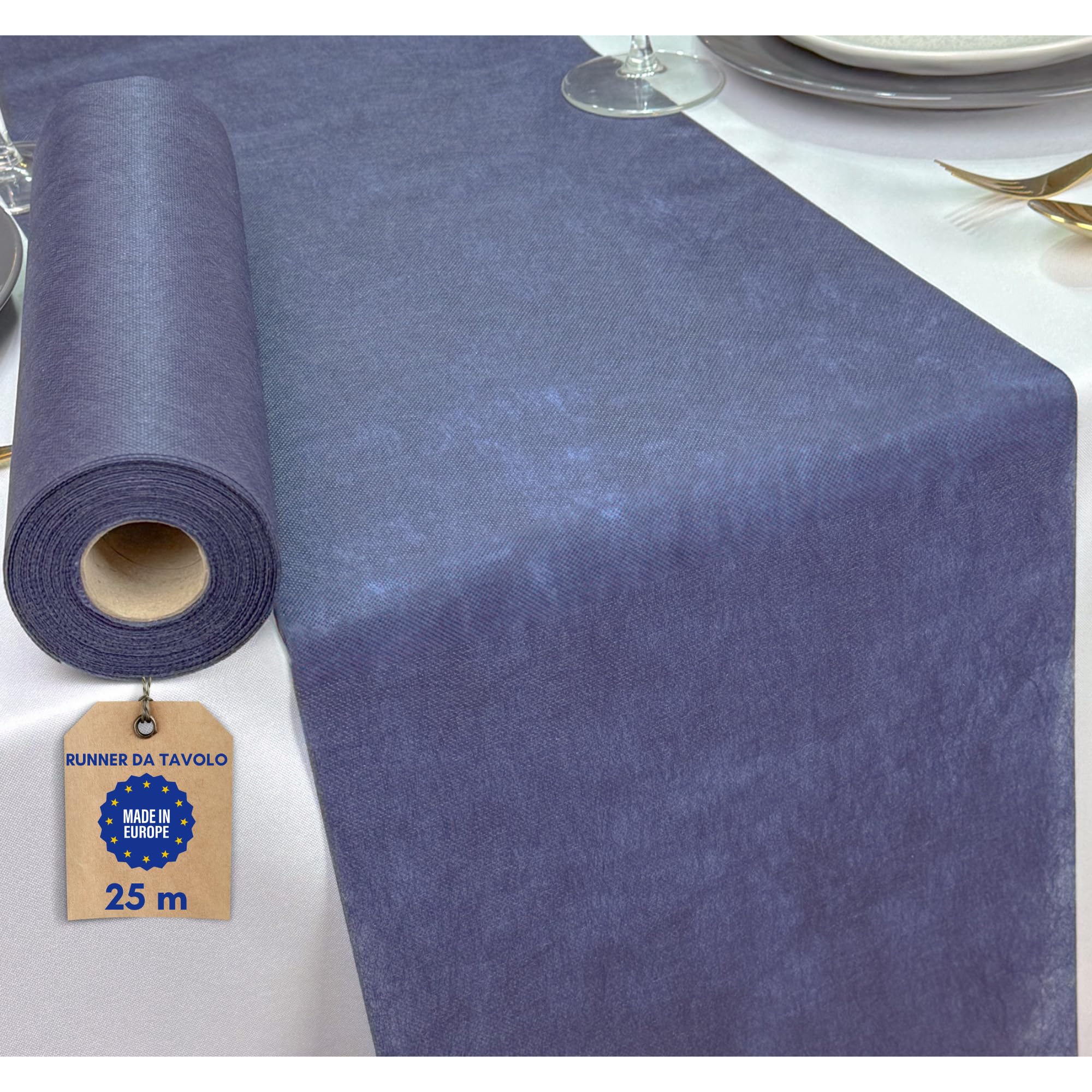 Runner Tavola In TNT Blu - 23m X 30cm Con Strass A Cuore, Per Matrimoni E Feste - Foto 7