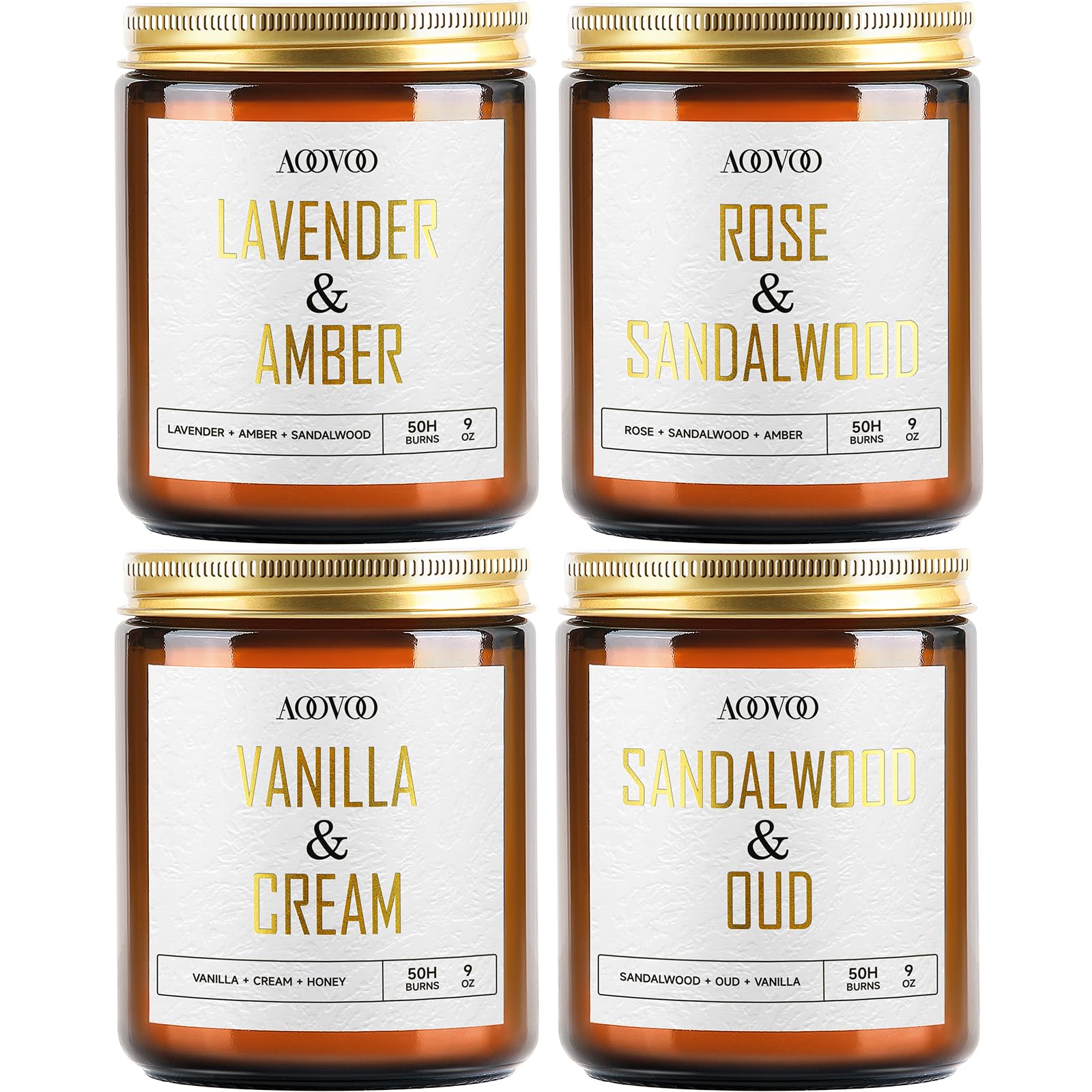 AOOVOO Vanilla/Lavender/Sandalwood/Rose Candles - 36 oz Scented Candles, Aromatherapy Candle, Soy Candle for Home Scented