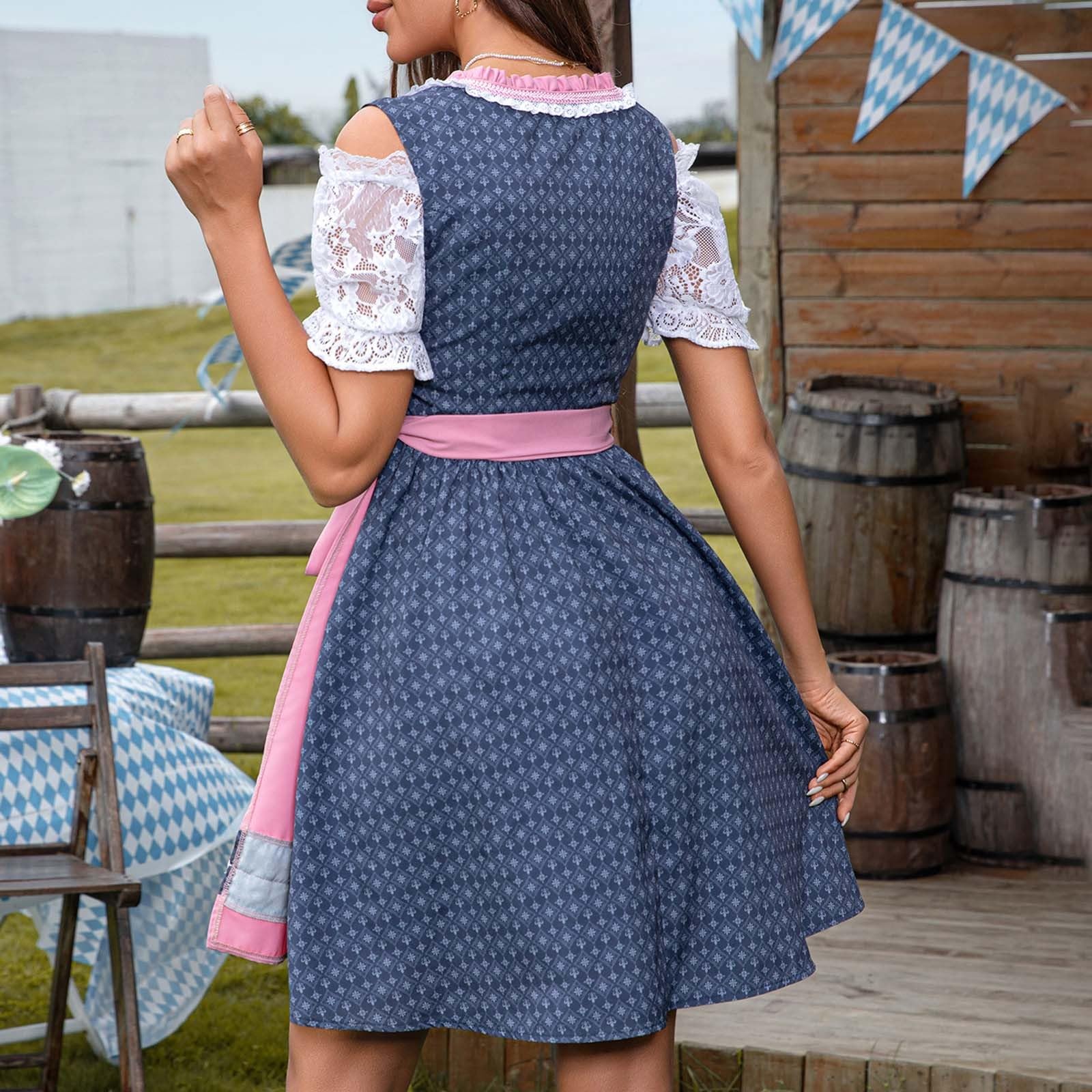 Dirndl Damen Midi Kurz Xs Grosse Grössen Dirndel Komplettset Schürze Trachtenrock Mit Bluse Trachtenkleid Drindl Oktoberfest Outfit Stretch Lang Samt 80 cm Rocklänge