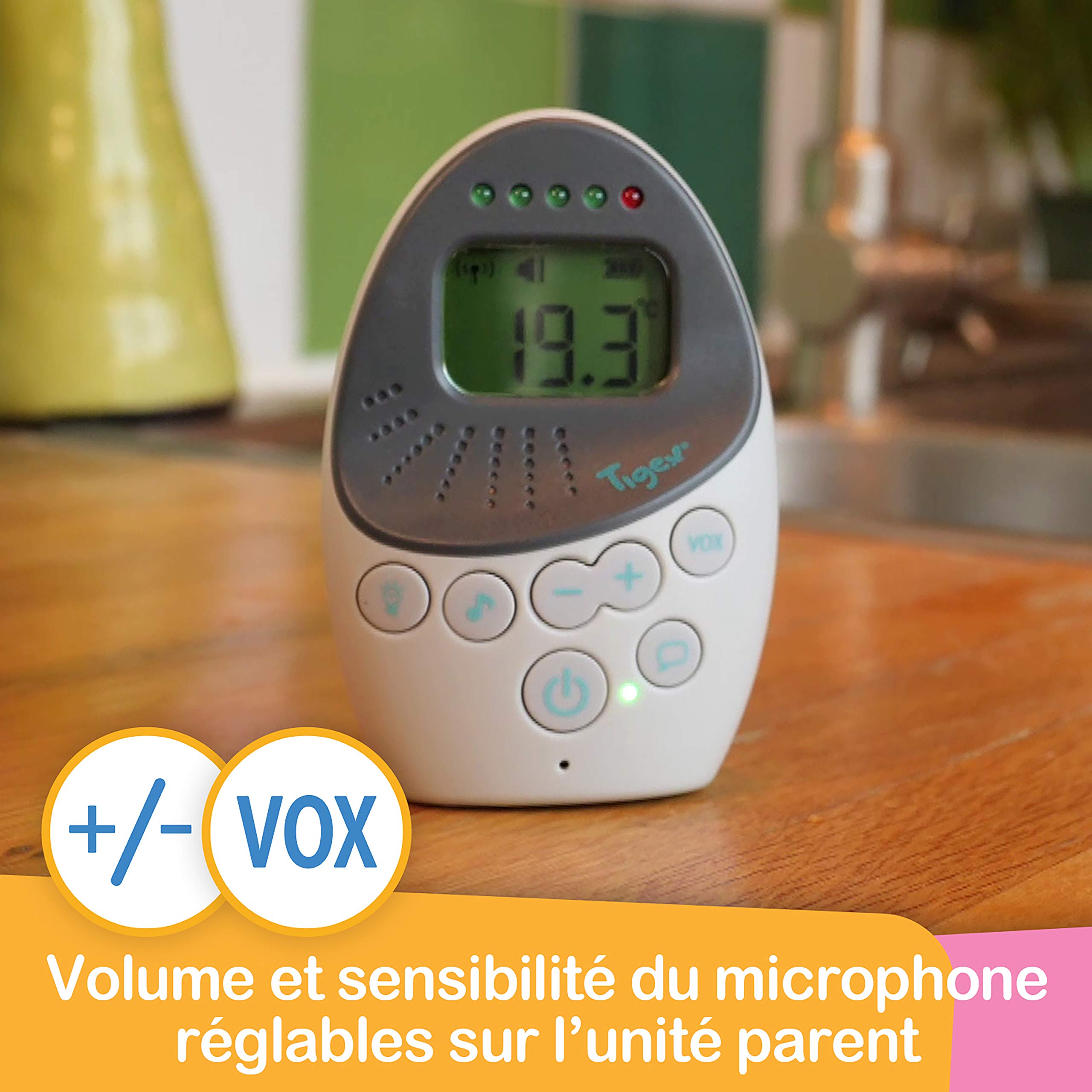 Tigex Elektroniczna niania Easy Protect Plus, słuchawki dla niemowląt, do ponownego ładowania, z trybem ekologicznym, krótkofalówką, kołysanką i lampką nocną