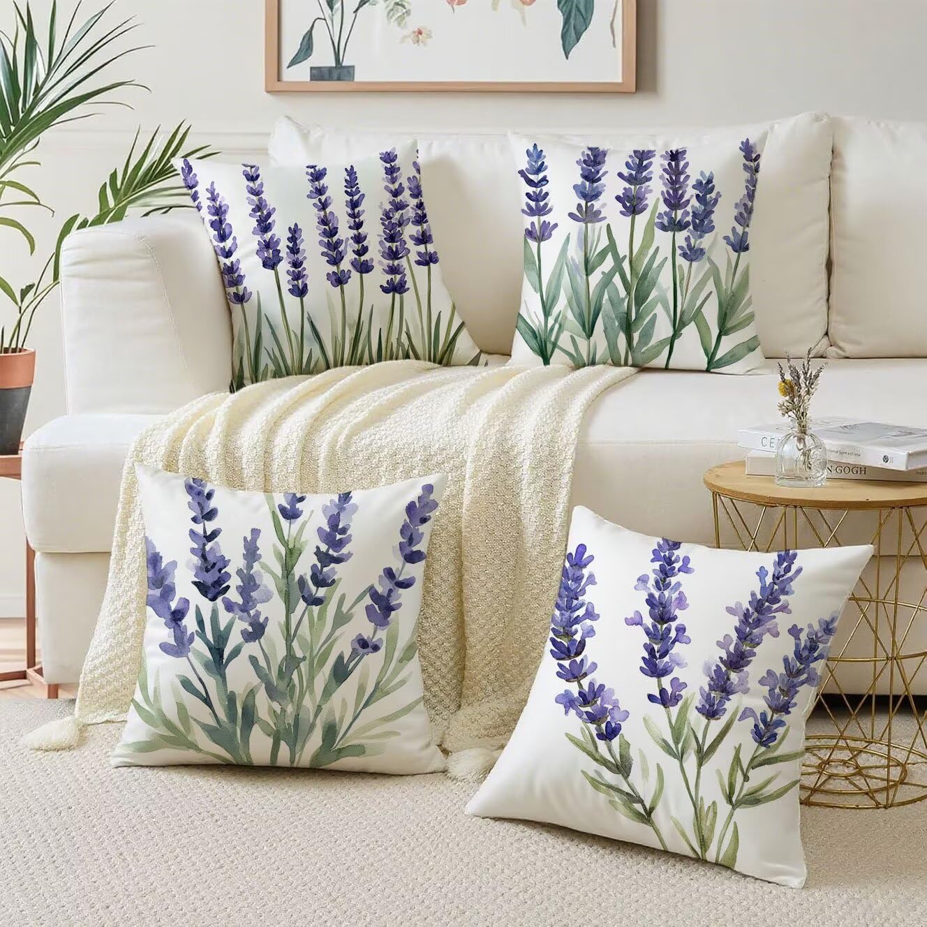Lavanda Cuscini da Esterno 50x50 Set da 4 Federe Cuscini Divano Violetta Copricuscini Lino Copri Cuscino Divano, Impermeabili Copricuscino, Quadrato Cuscino Decorativo, Moderna Decorazione Casa t-929