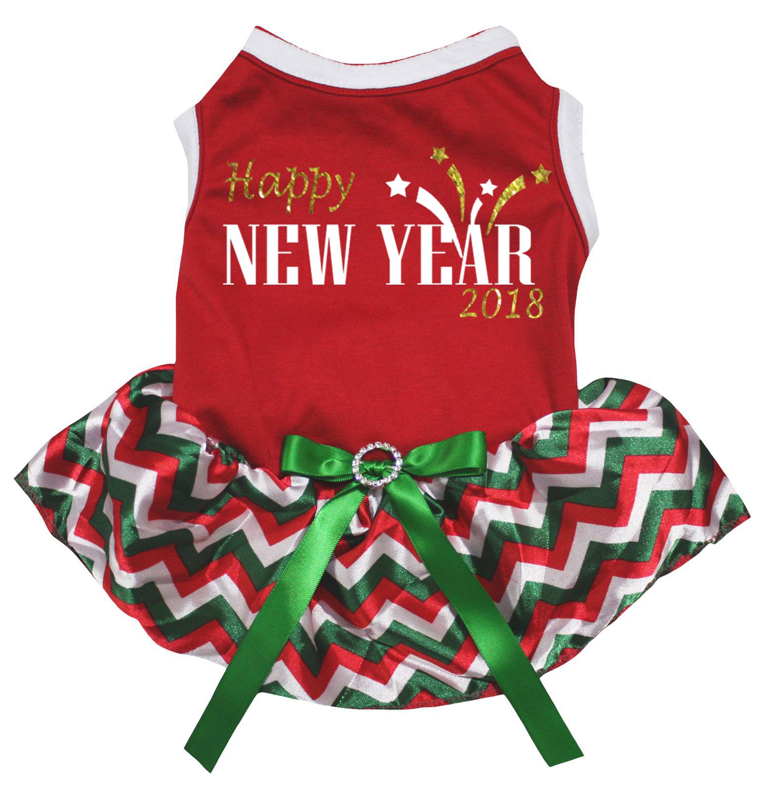 Vêtements pour chien robe chiot rouge de fête à motif chevron avec tutu