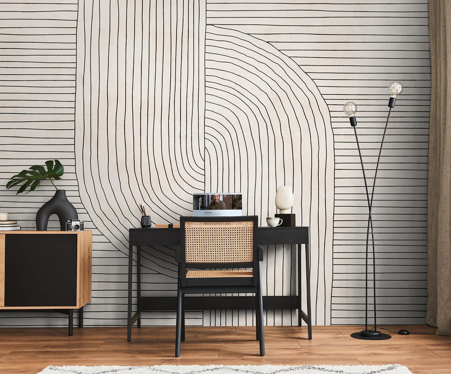 Livingwalls Photo Wallpaper Drawing in Cream, Beige, Black - High-Quality Non-Woven Wallpaper 398941 with Motif on 1.59 m x 2.80 m - Made in Germany
