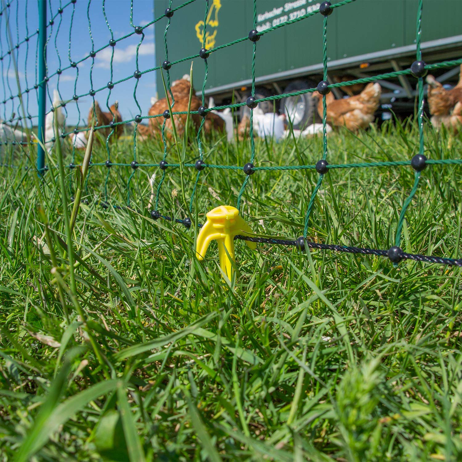Red de seguridad para aves de corral, 105 cm, 50 m, 15 estacas, color verde