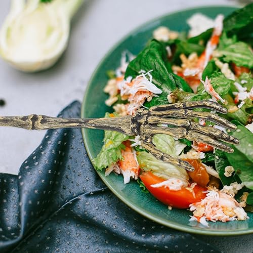 Miniatura 6 de PRETYZOOM Cuchara creativa para ensalada, 1 par de manos de esqueleto de Halloween, pinzas para ensalada, pinzas de brazo, pinzas para ensalada,