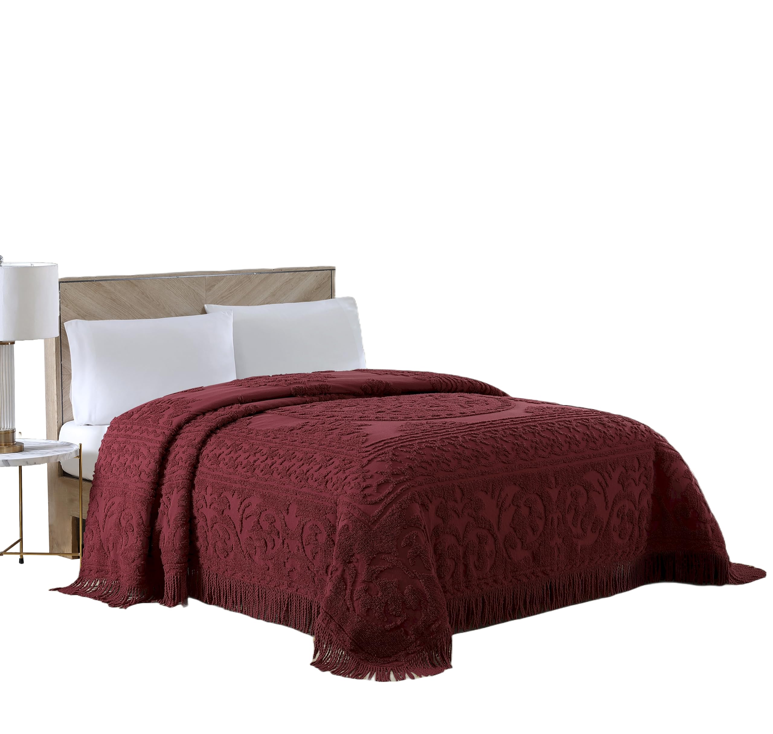Beatrice Home Fashions Medallion King Cotton Chenille Bedspread, Burgundy