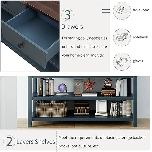 Miniatura 6 de GDFStudio Trexme - Mesa consola rectangular de madera de 50 pulgadas de largo con tres cajones de almacenamiento y dos estantes abiertos, mesa