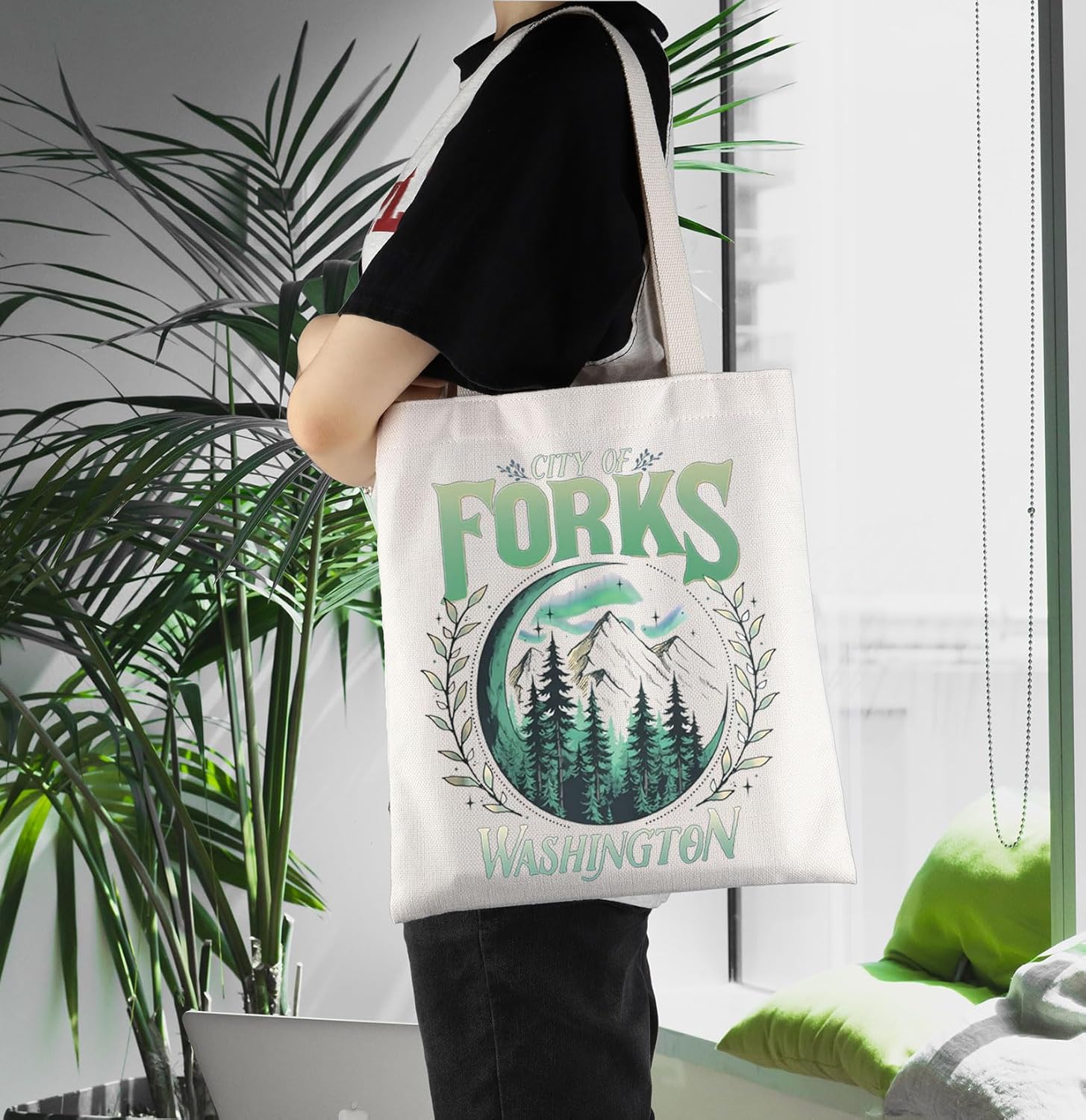 ENSIANTH Vampire Movie Inspired Handbag Fans -Washington Gift Vampire Lover Tote Bag City Of Forks Gifts (Forks bag) - Image 2