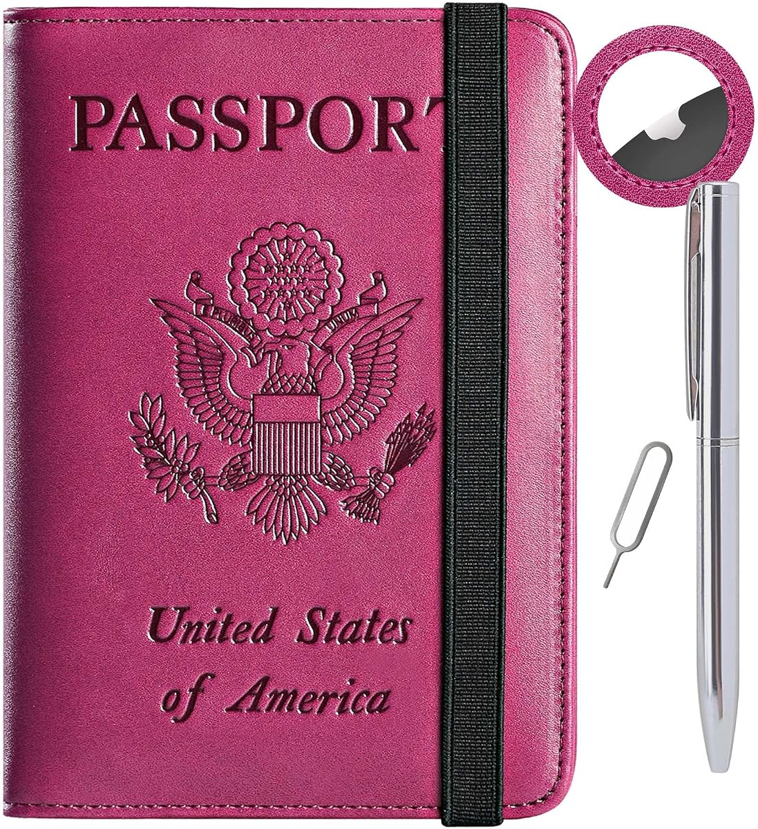 Soporte para pasaporte Airtag, artículos básicos de viaje, funda para pasaporte, billetera RFID | Cartera para pasaporte, accesorios de viaje, bloqueo RFID, tarjetero de cuero sintético, imprescindibles internacionales, para mujeres y hombres