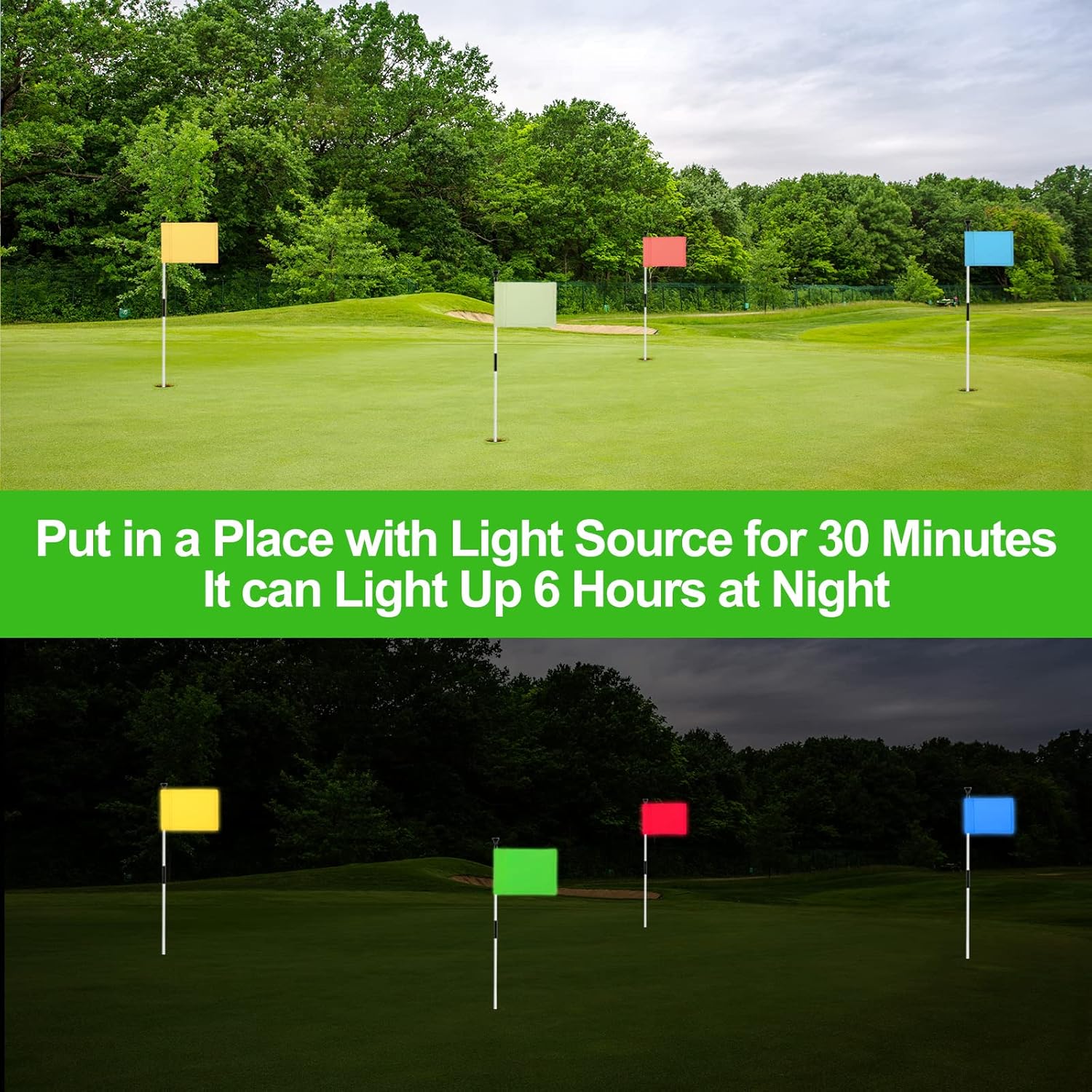 KINGTOP Golf Flagstick Set with Glow Flag, Glow-in-the-dark Putting Green Flags for Yard, Novelty Backyard Fluorescent Flags, Mini Pin Flag Combo 4-Pack