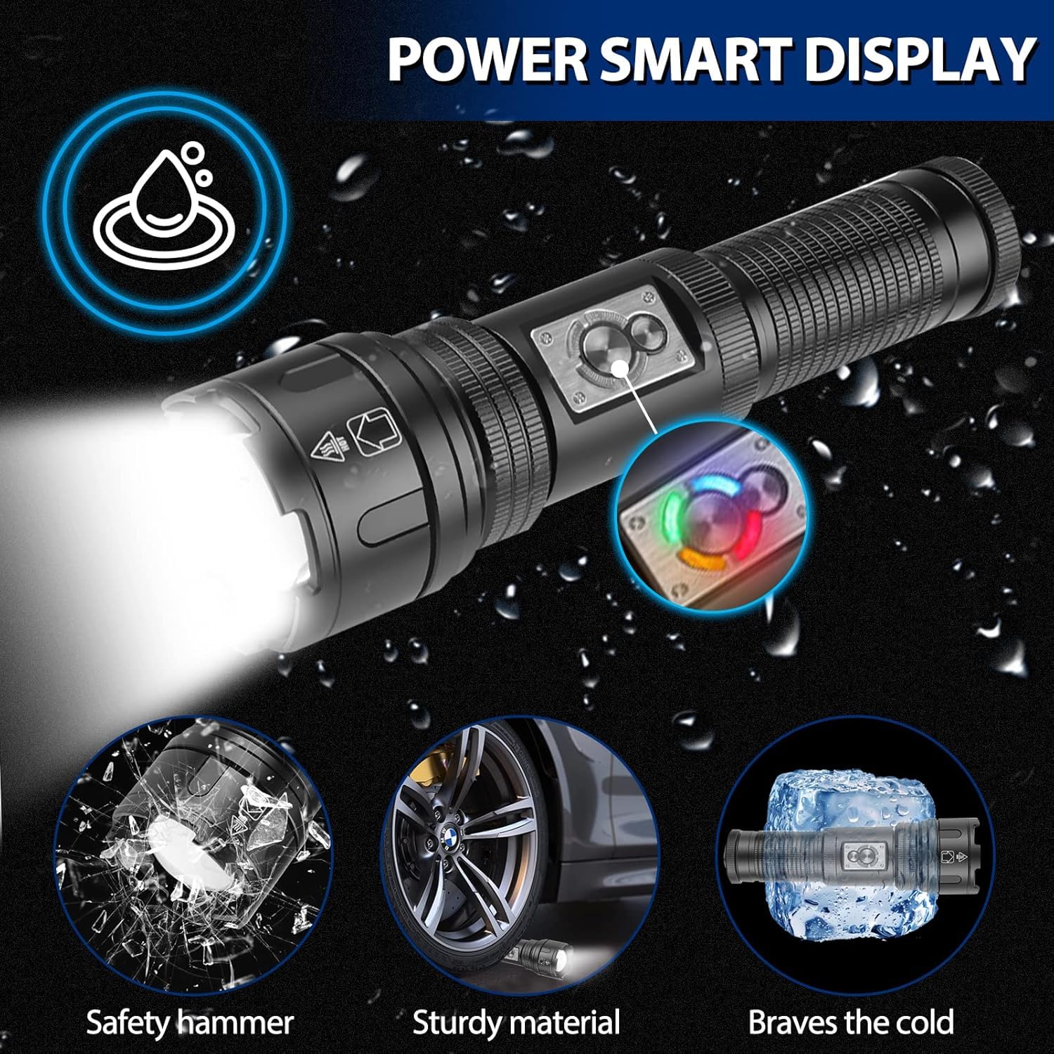 OLDA Rechargeable LED Flashlight, 20,000 Lumens Extremely Bright LED Torch with Camping Light, 10 Modes Zoomable, IP65 Waterproof Battery Operated for Outdoor, Camping, Hiking (18 x 5.5 x 5cm) 2