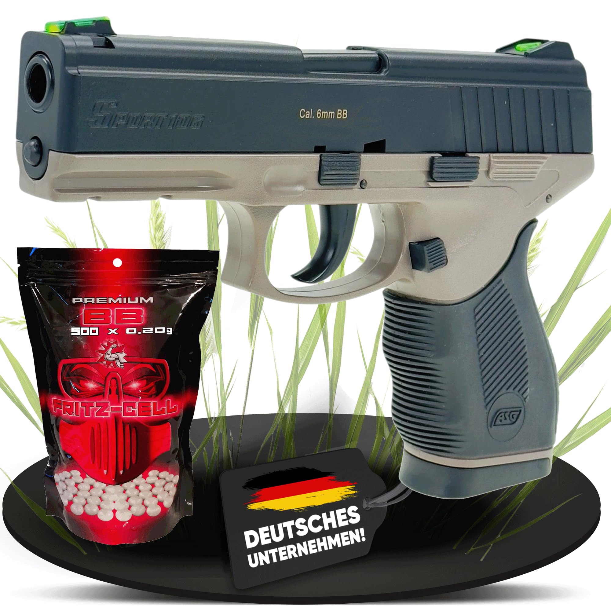 Set: Fritz-Cell Airsoft Pistole Federdruck Softair 0,5 Joule, inkl. 500 x 6 mm BB Soft-Air Kugeln schwere Ausführung