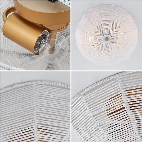 Miniatura 6 de Lámpara de techo de ratán tejida a mano, color blanco, estilo bohemio, montaje empotrado, accesorios de iluminación de techo, mini candelabro