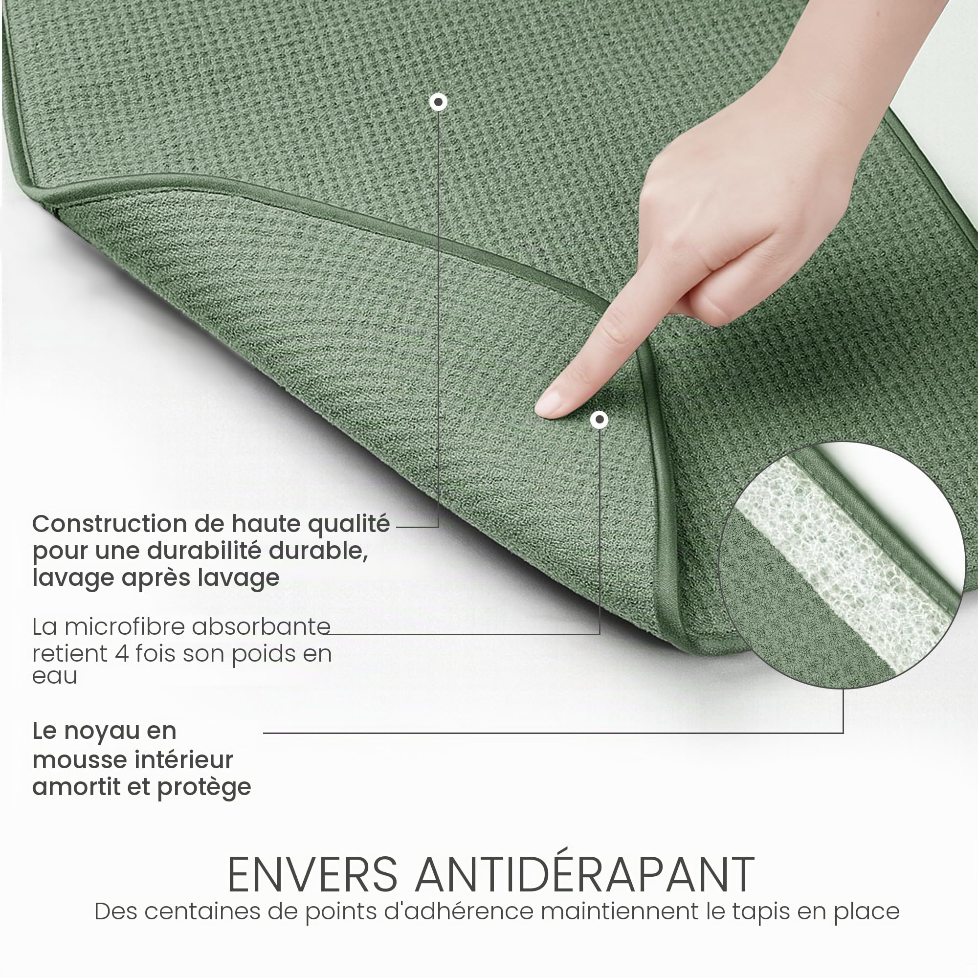 Bellemain Tapis de vaisselle XXL 61 x 43 cm (le plus grand tapis), en microfibre, super absorbant (vert)