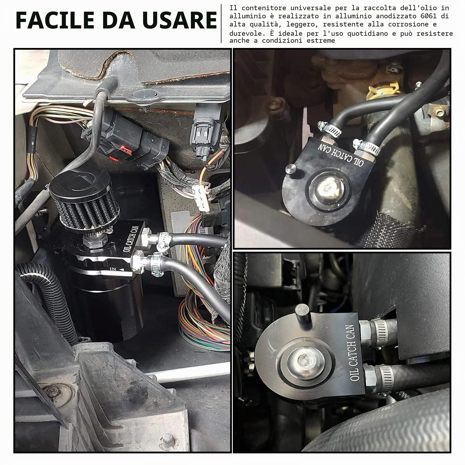 Serbatoio per olio con filtro dell'aria, 300 ml, serbatoio per olio in alluminio, serbatoio per olio, serbatoio per auto con accessori, 3/8" Fuel Line (nero)