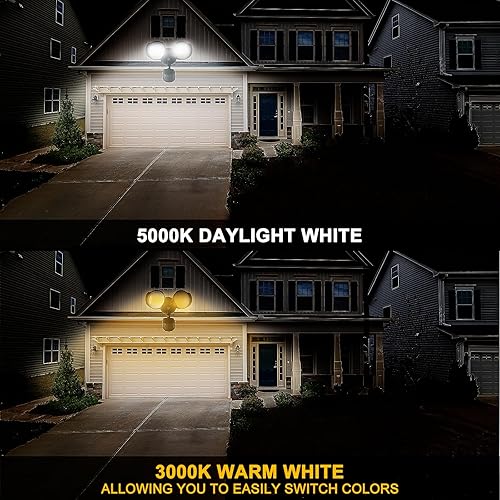 Miniatura 2 de Dayturn Luz LED de seguridad para exteriores con sensor de movimiento, luces de inundación de atardecer a abajo, 30 W, 3000 lúmenes, 3000 K y 5000
